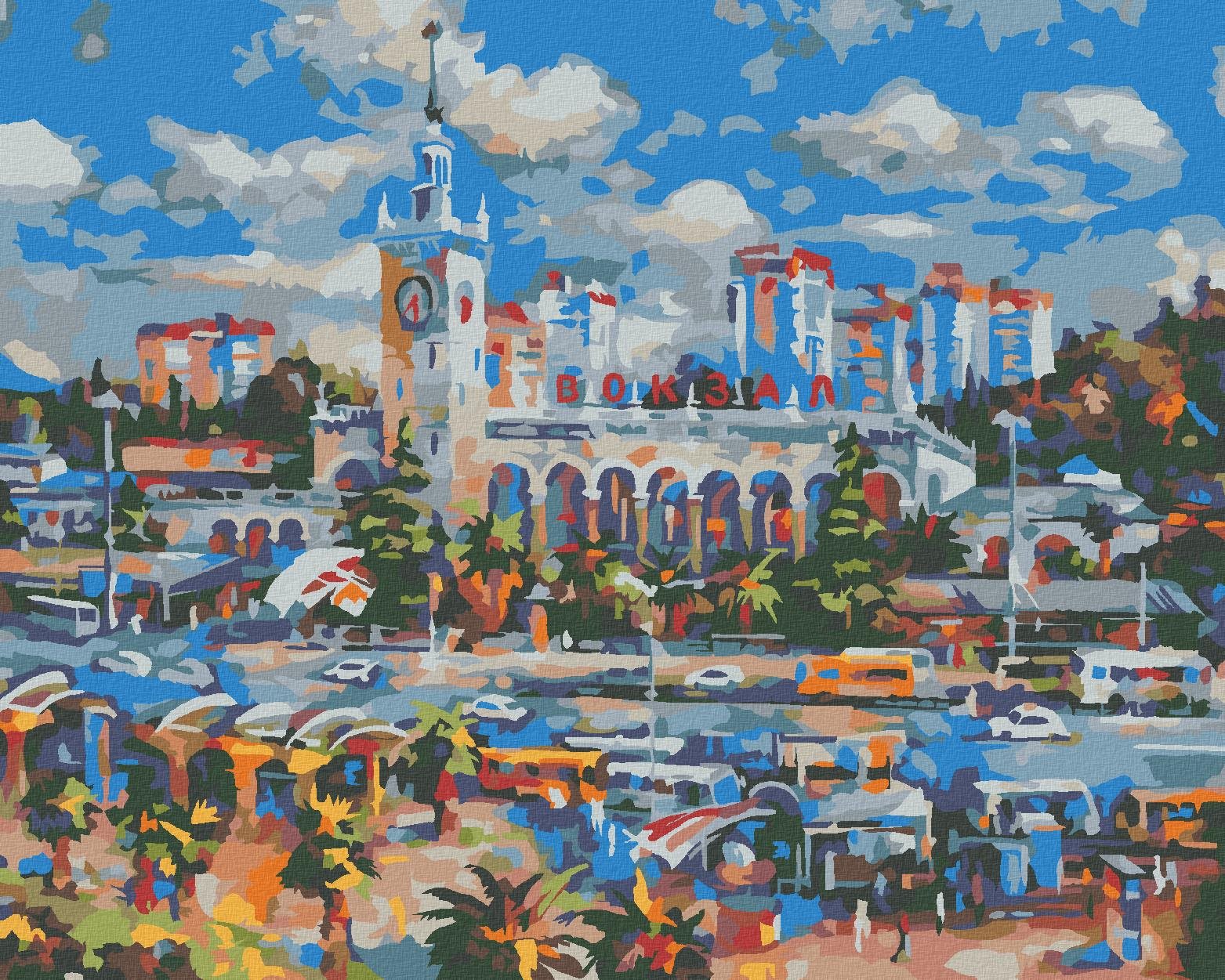 Zuty – Maľovanie Podľa Čísel – Vlaková stanica V Sochi, 40 × 50 cm, Plátno
