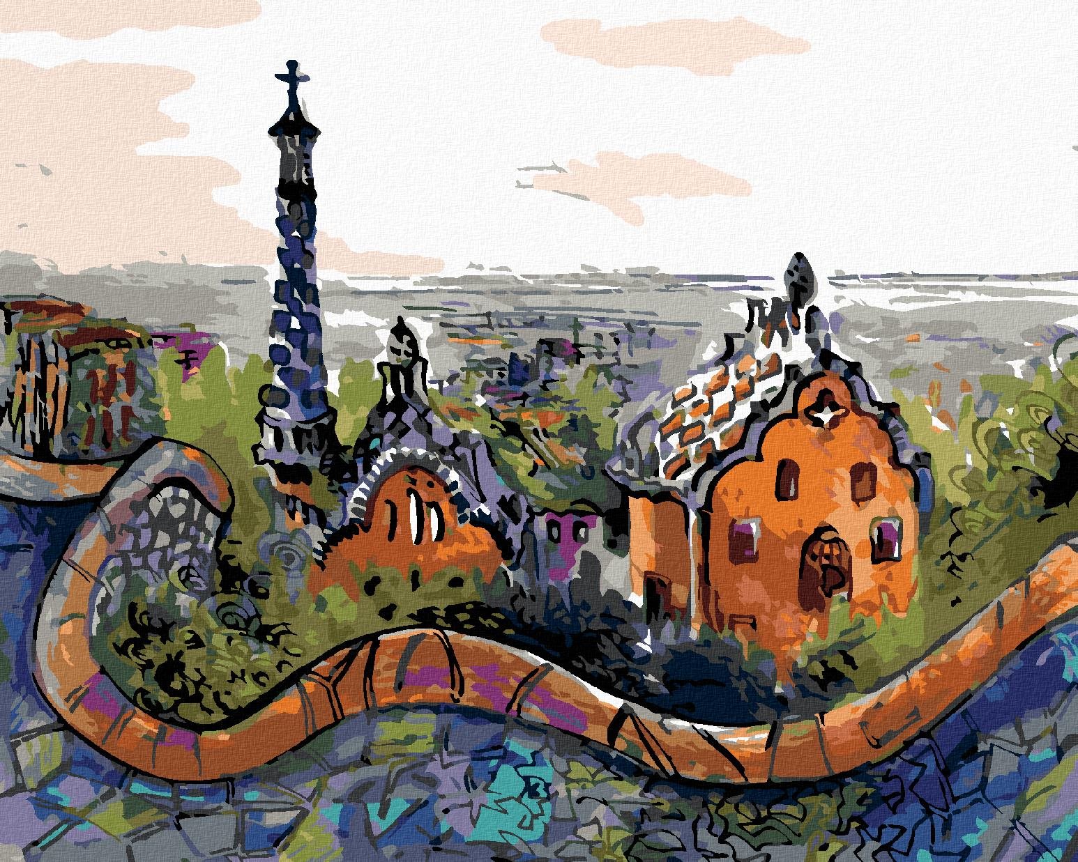 Zuty – Maľovanie Podľa Čísel – Park Güell V Barcelone, 80 × 100 cm, Plátno