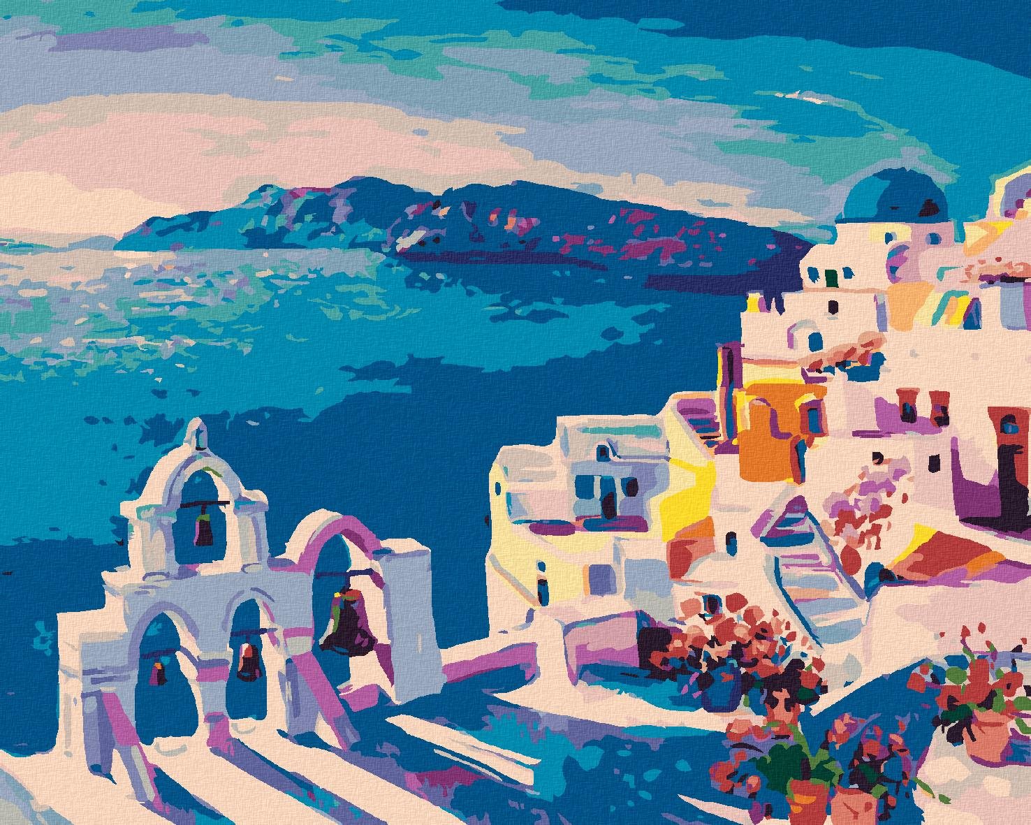 Zuty – Maľovanie Podľa Čísel – Santorini So Zvonmi, 80 × 100 cm, Plátno + Rám