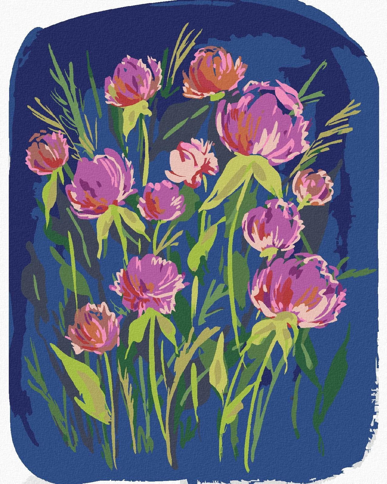 Zuty – Maľovanie Podľa Čísel – Ružové Pivonky Na Nočnej Lúke (Alexandria Gilbert), 80 × 100 cm, Plátno + Rám