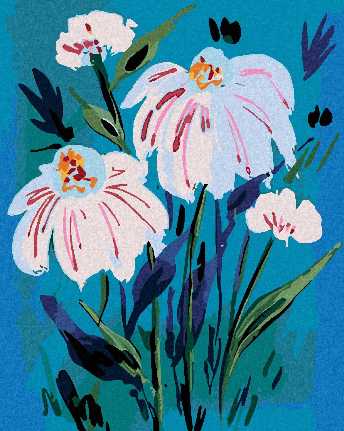 Zuty – Maľovanie Podľa Čísel – Biele Kvety Echinacey (Alexandria Gilbert), 80 × 100 cm, Plátno