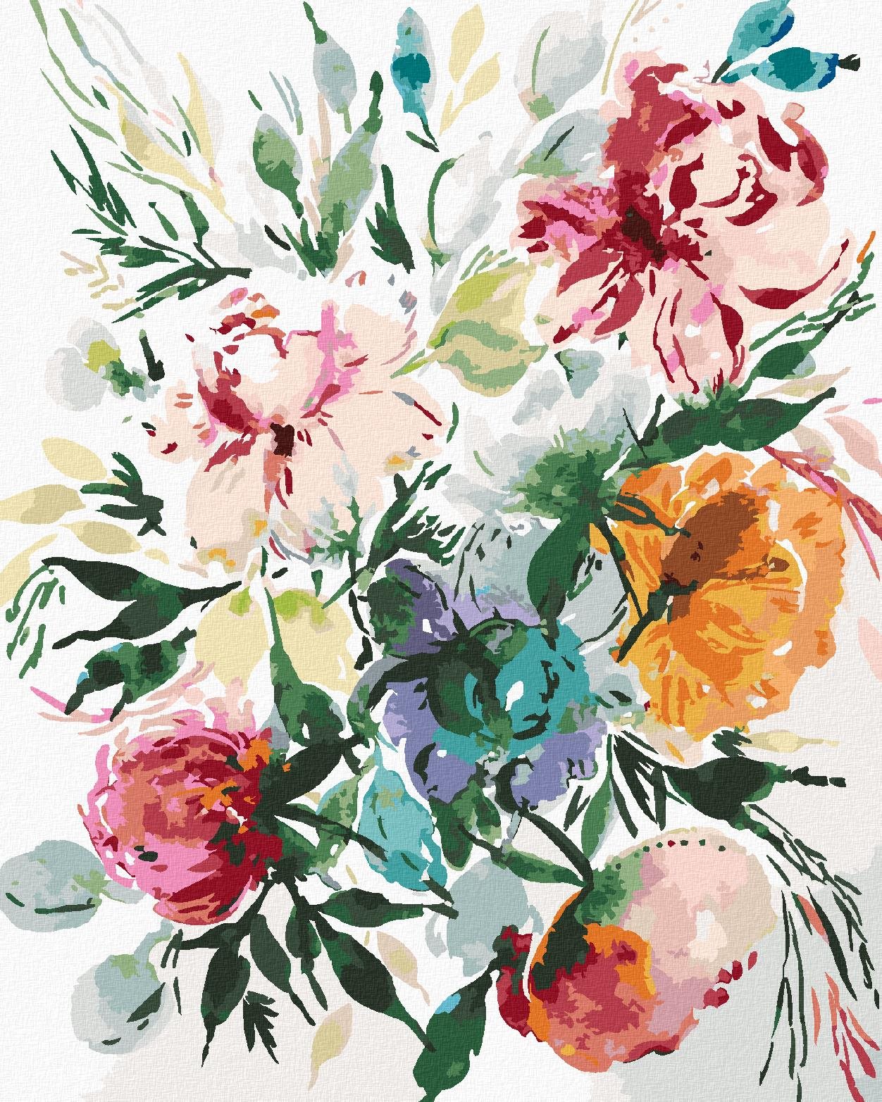 Zuty – Maľovanie Podľa Čísel – Rôznofarebné Kvety Medzi Listami (Alexandria Gilbert), 80 × 100 cm, Plátno