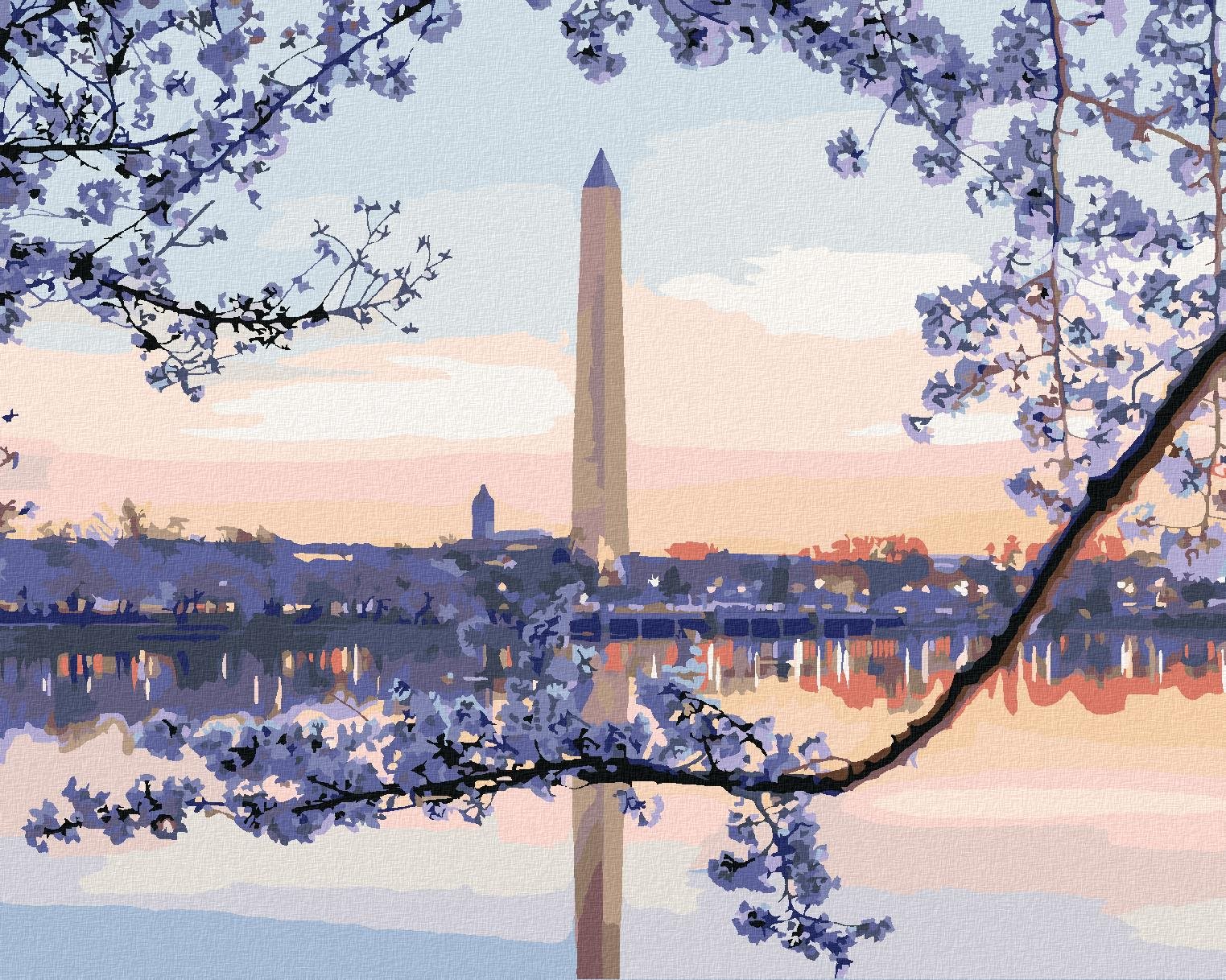 Zuty – Maľovanie Podľa Čísel – Rozkvitnutý Strom Washingtonov Monument (Ted Davis), 40 × 50 cm, Plátno + Rám