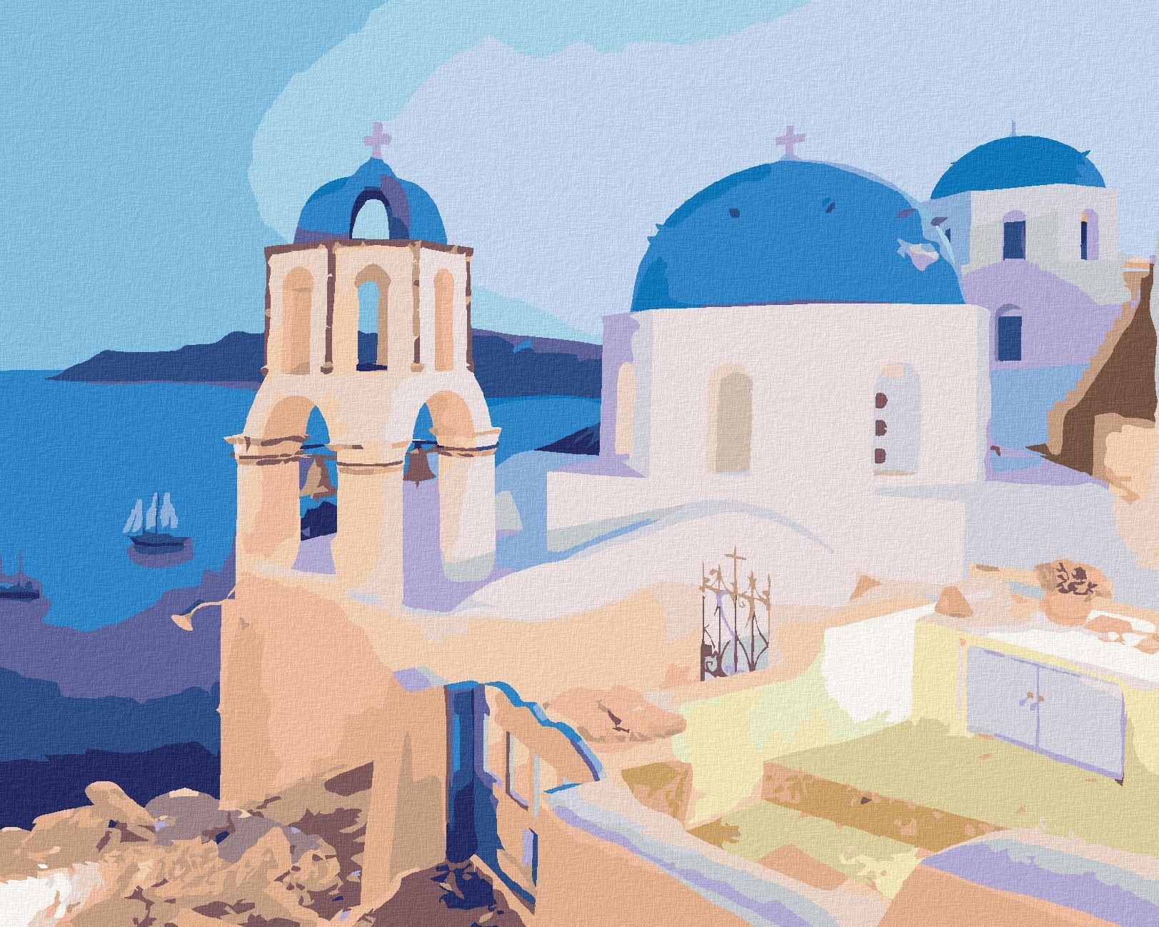 Zuty - Maľovanie podľa čísel - Santorini, Grécko (Ted Davis), 80 × 100 cm, plátno