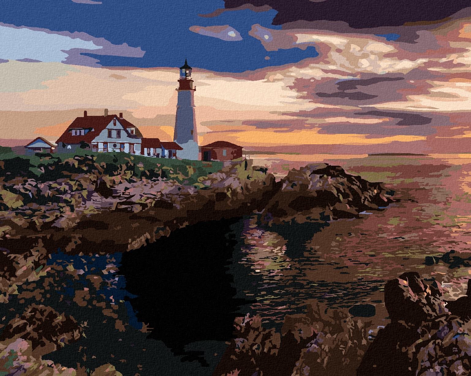 Zuty – Maľovanie Podľa Čísel – Maják A Západ Slnka, USA (Ted Davis), 40 × 50 cm, Plátno