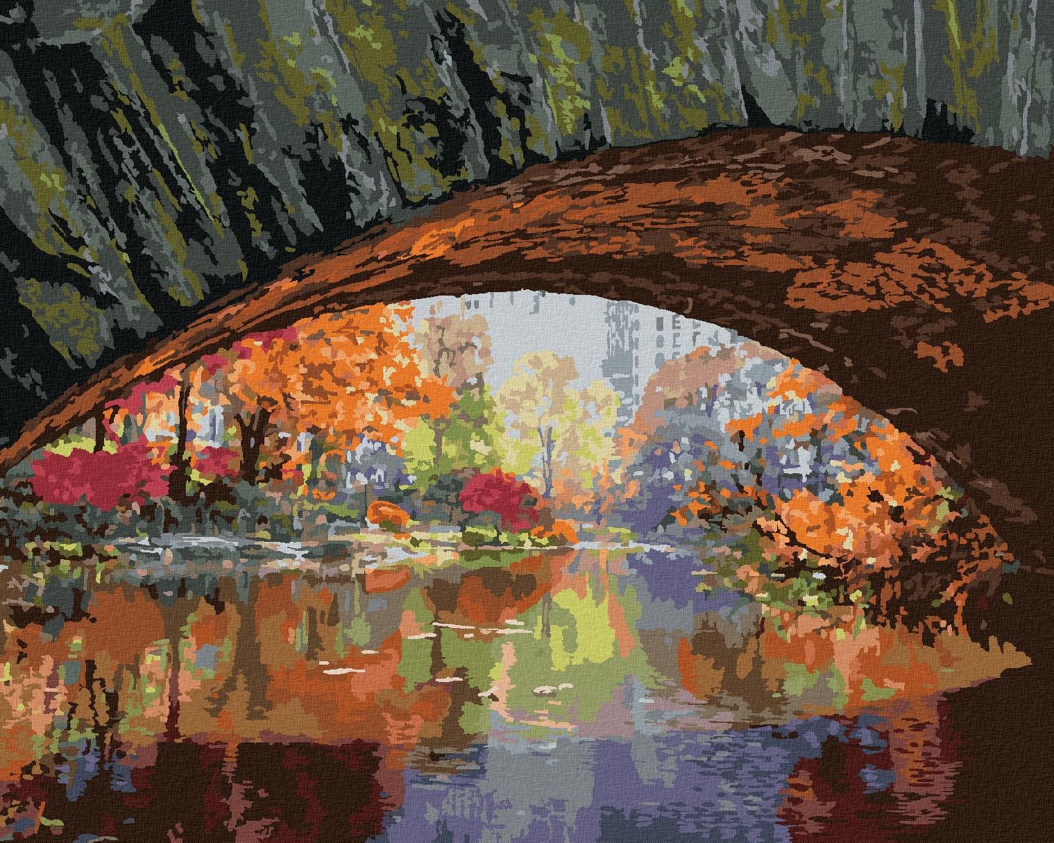 Zuty – Maľovanie Podľa Čísel – Jesenné Stromy A Most (Ted Davis), 40 × 50 cm, Plátno