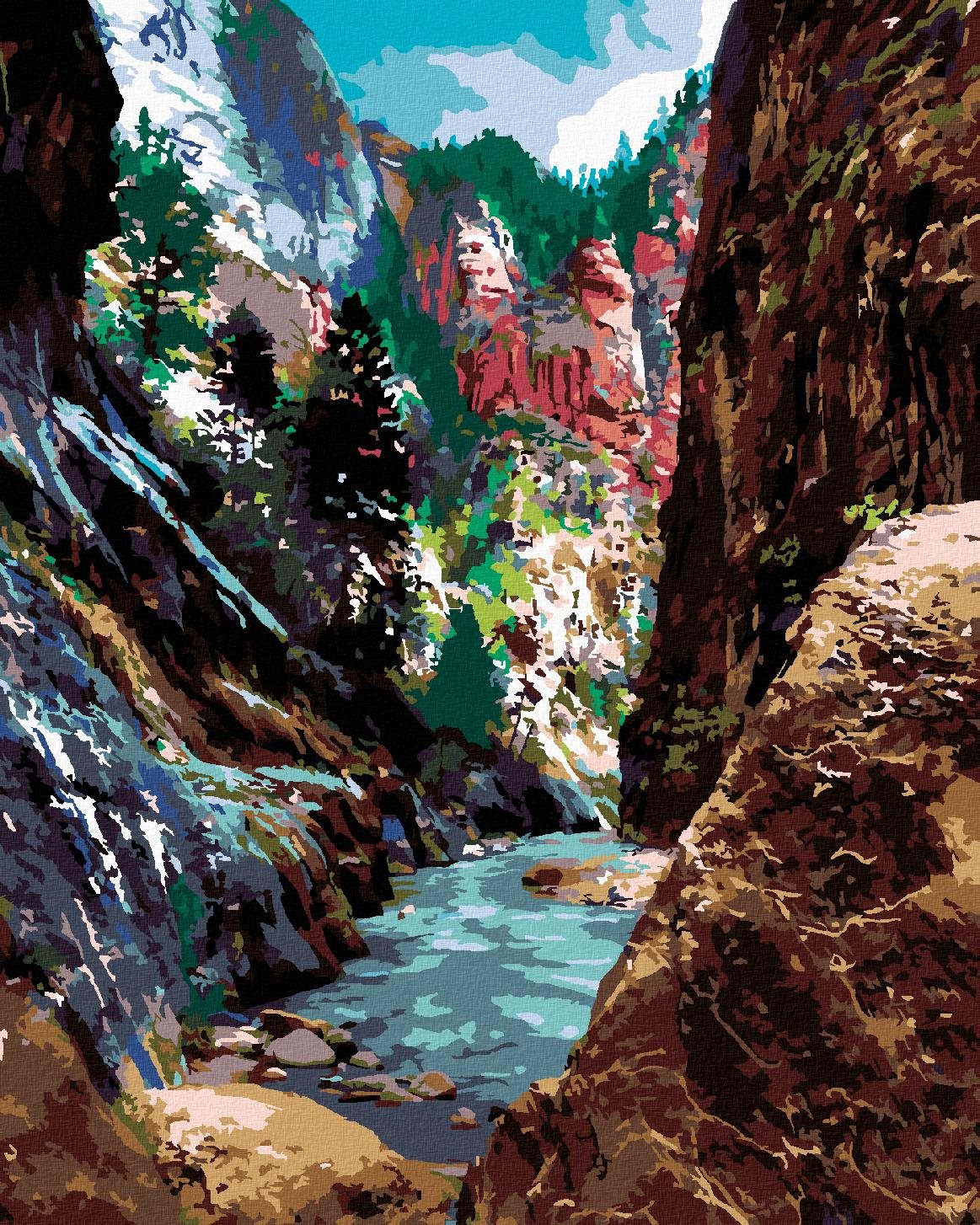 Zuty - Maľovanie podľa čísel - Rieka a stromy v kaňone (Ted Davis), 80 × 100 cm, plátno + rám