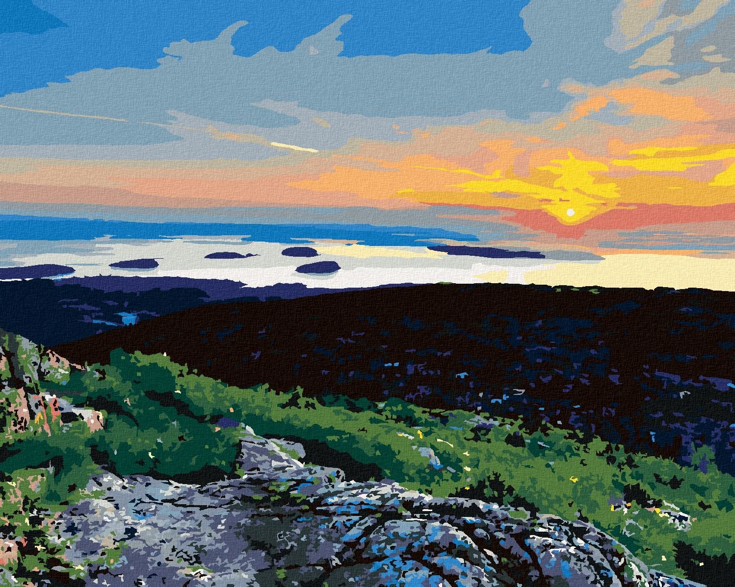Zuty - Maľovanie podľa čísel - Západ slnka nad krajinou (Ted Davis), 80 x 100 cm, plátno + rám