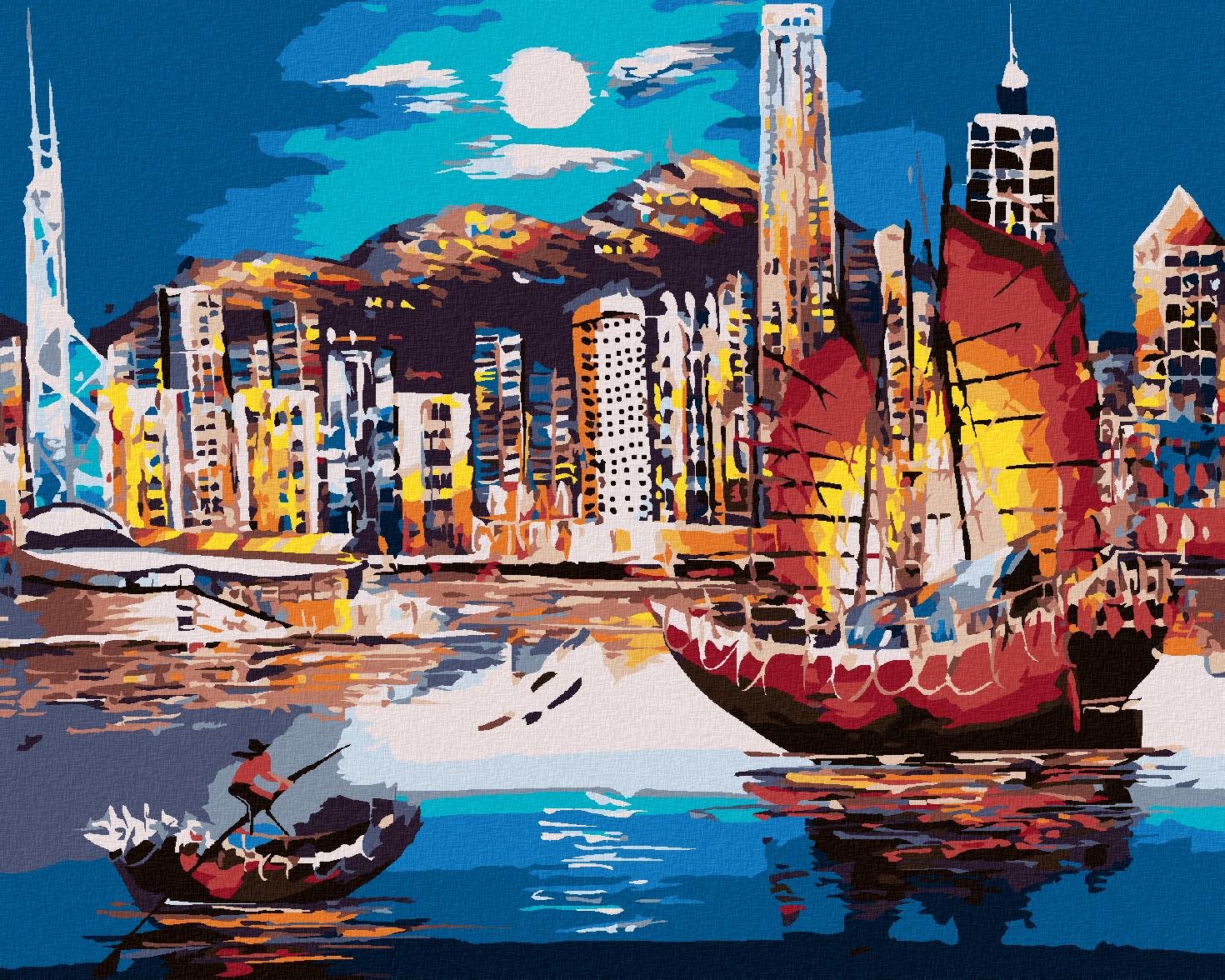 Zuty – Maľovanie Podľa Čísel – Prístav V Hong Kongu, 40 × 50 cm, Plátno + Rám