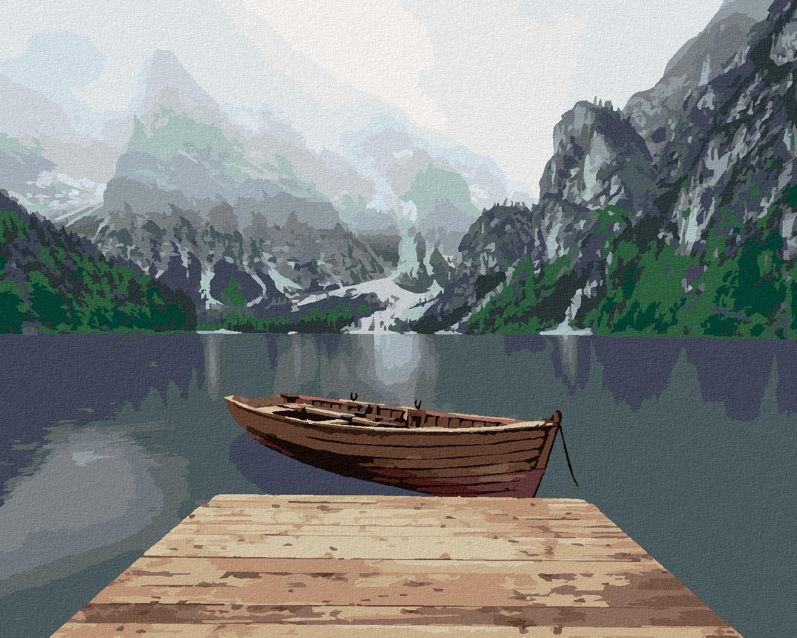 Zuty – Maľovanie Podľa Čísel – Hory Pri Jazere S Loďkou, 40 × 50 cm, Plátno