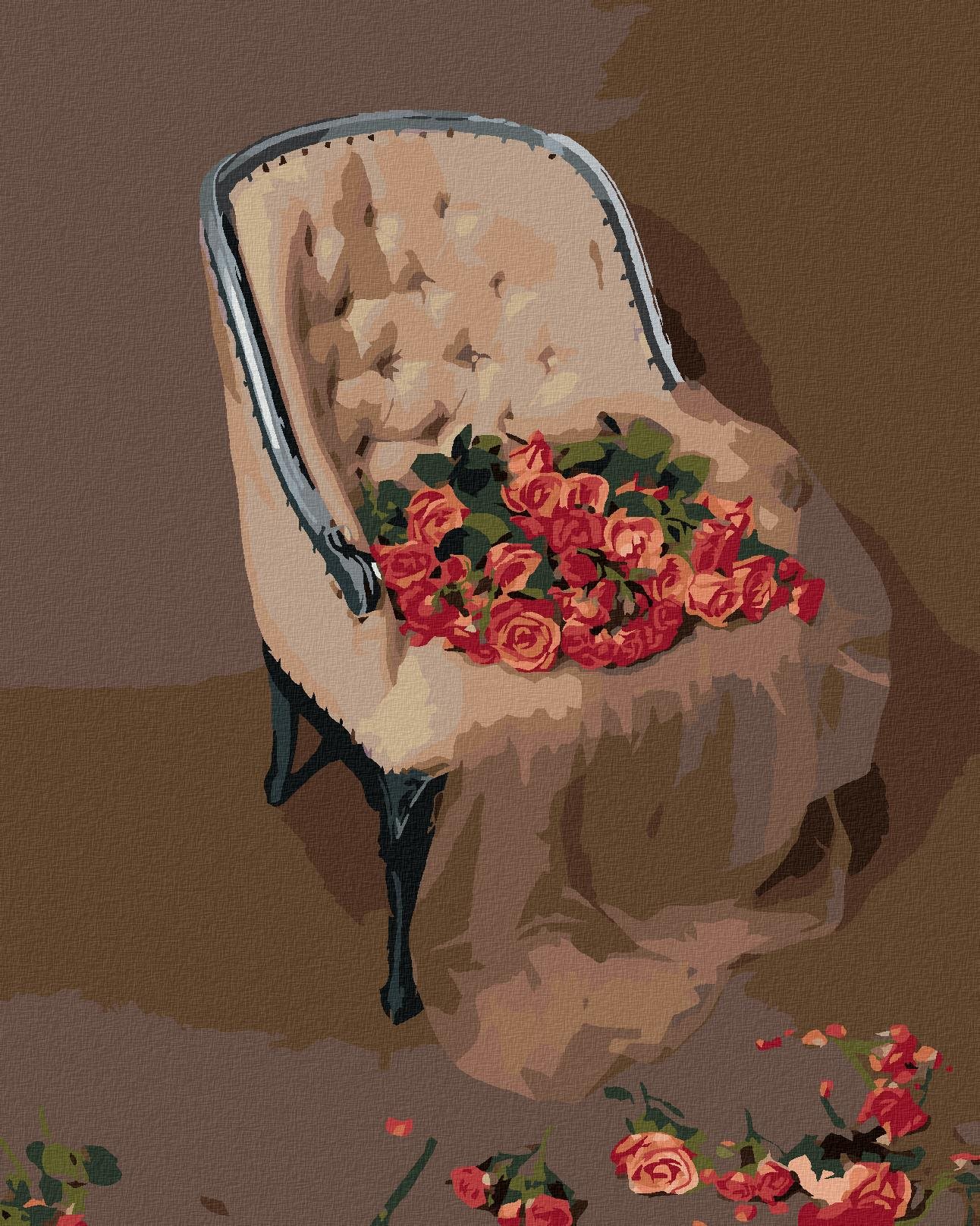 Zuty – Maľovanie Podľa Čísel – Ruže Na Zamatovom Kresle, 80 × 100 cm, Plátno + Rám