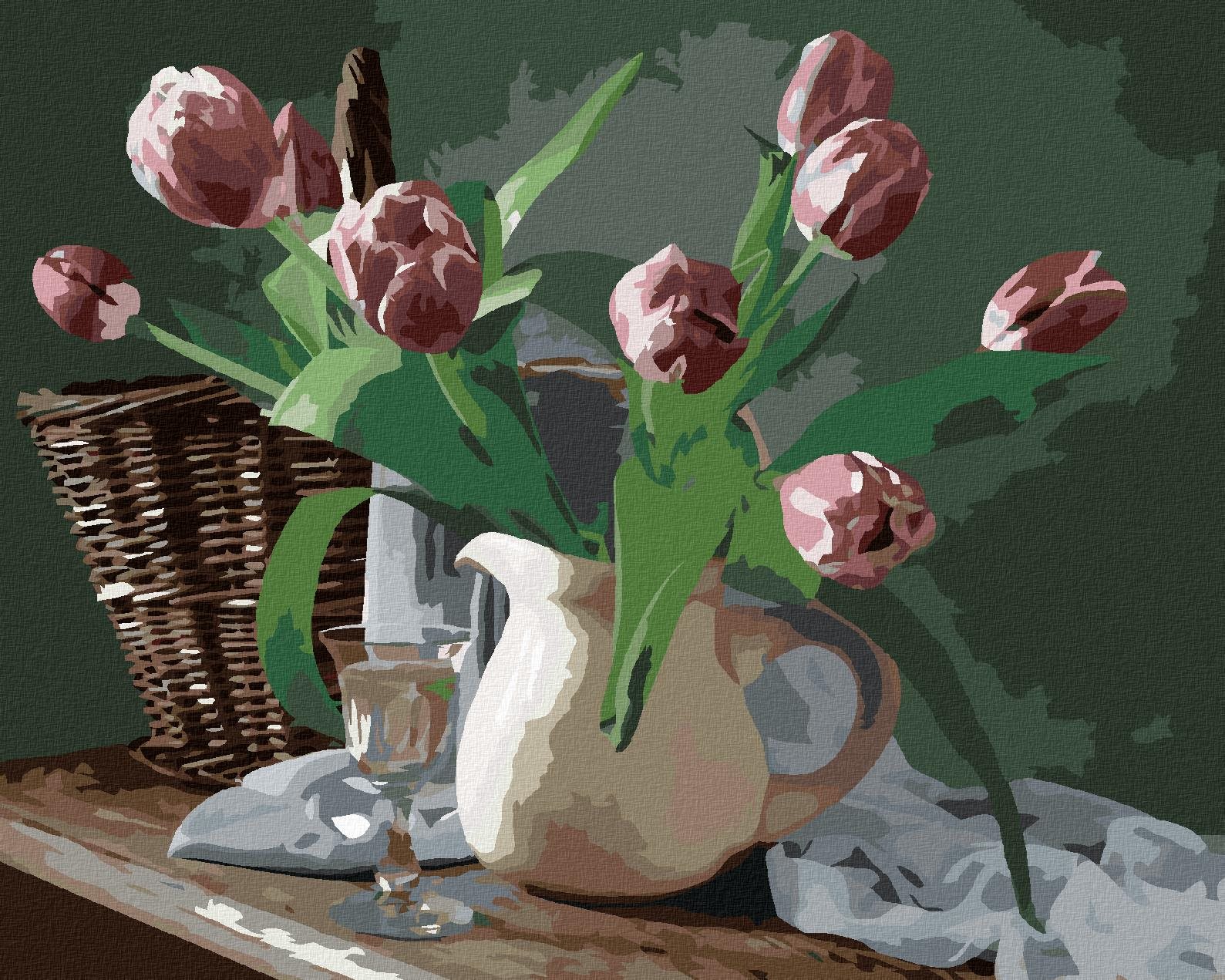 Zuty – Maľovanie Podľa Čísel – Tulipány V Džbánku, 40 × 50 cm, Plátno + Rám