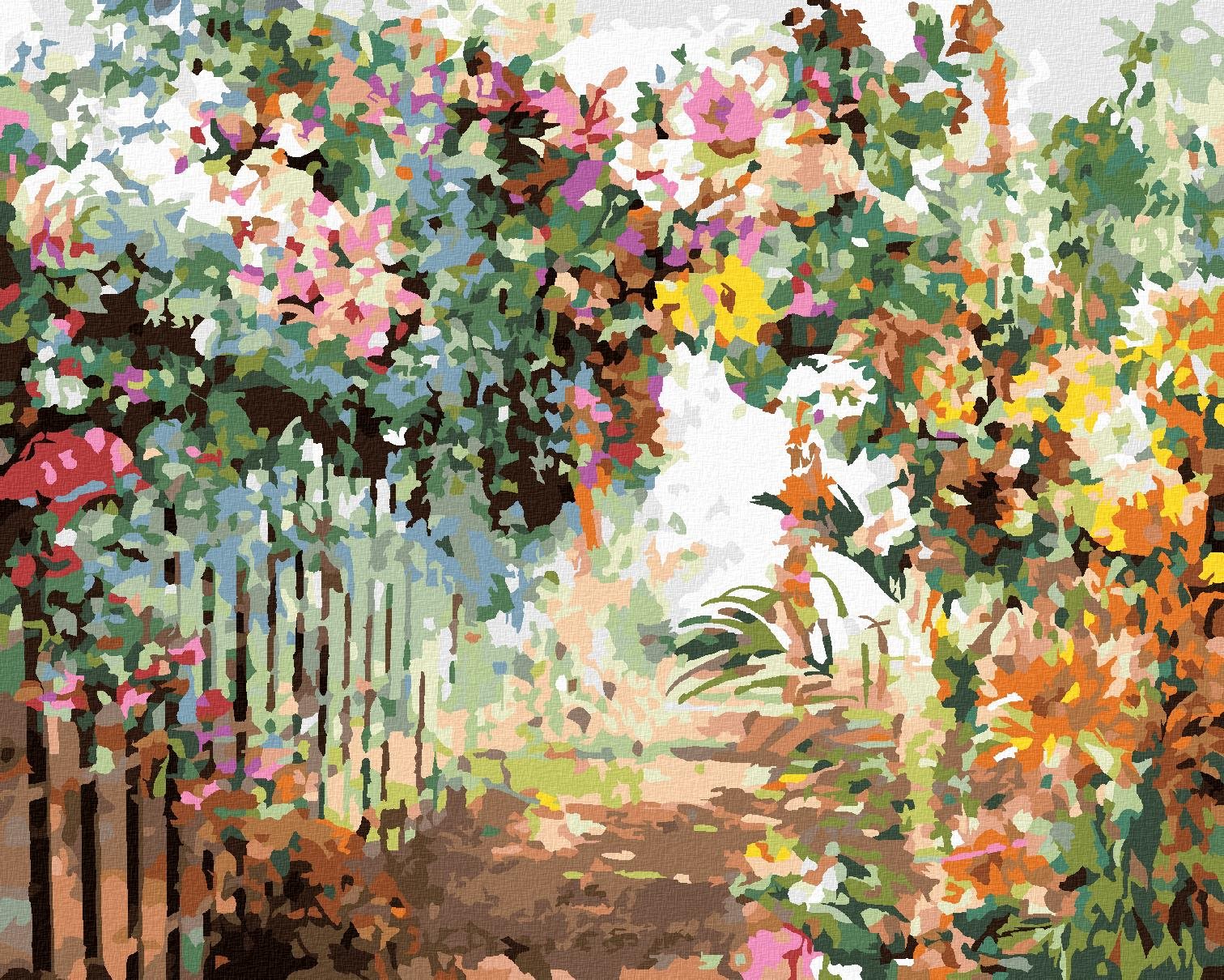 Zuty – Maľovanie Podľa Čísel – Jarné Kvety Pri Plote, 80 × 100 cm, Plátno + Rám