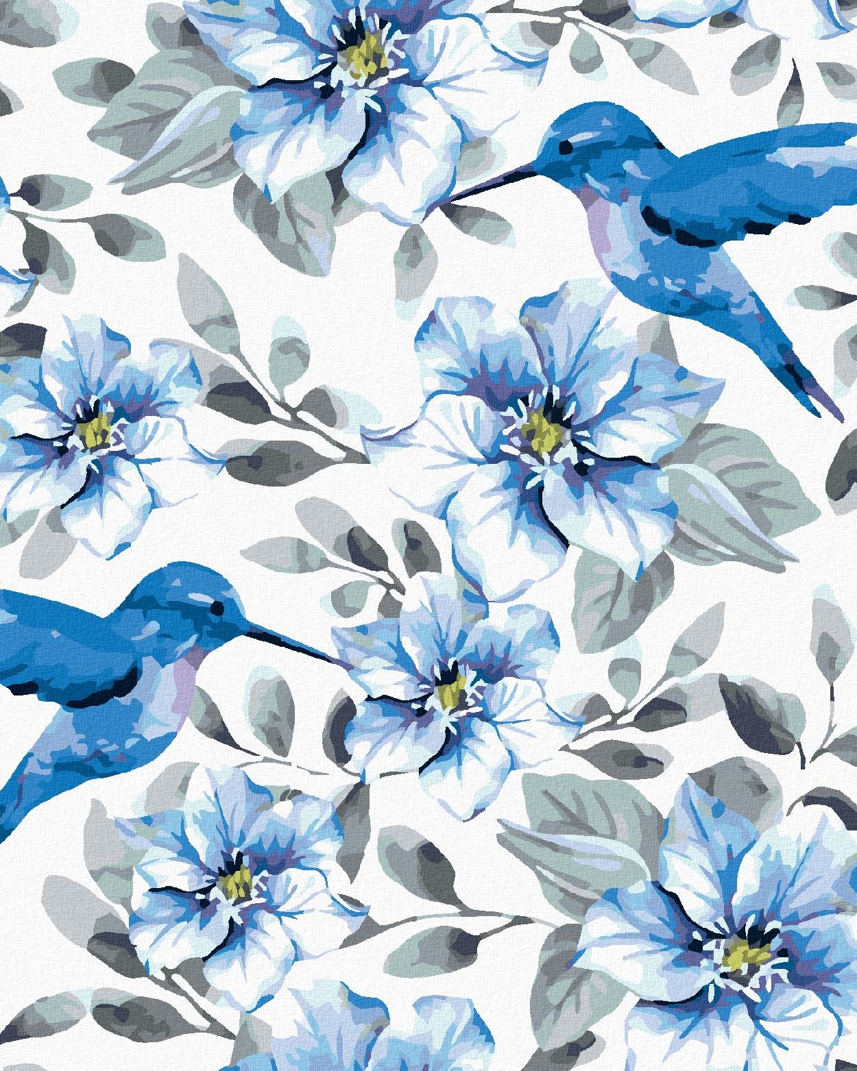 Zuty – Maľovanie Podľa Čísel – Modré Kvety A Kolibríky, 40 × 50 cm, Plátno