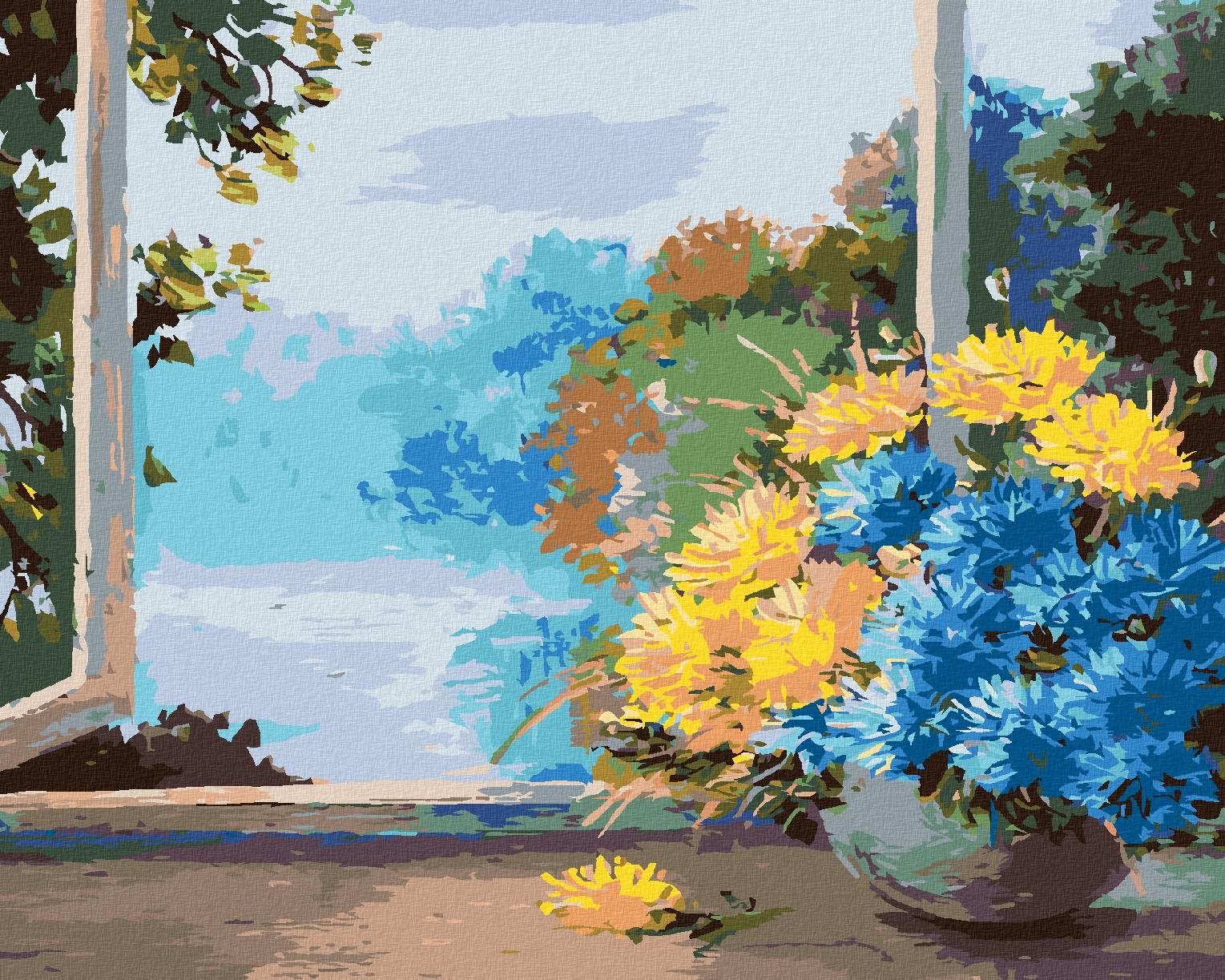 Zuty – Maľovanie Podľa Čísel – Kytica Jarných Kvetov Pri Okne, 80 × 100 cm, Plátno
