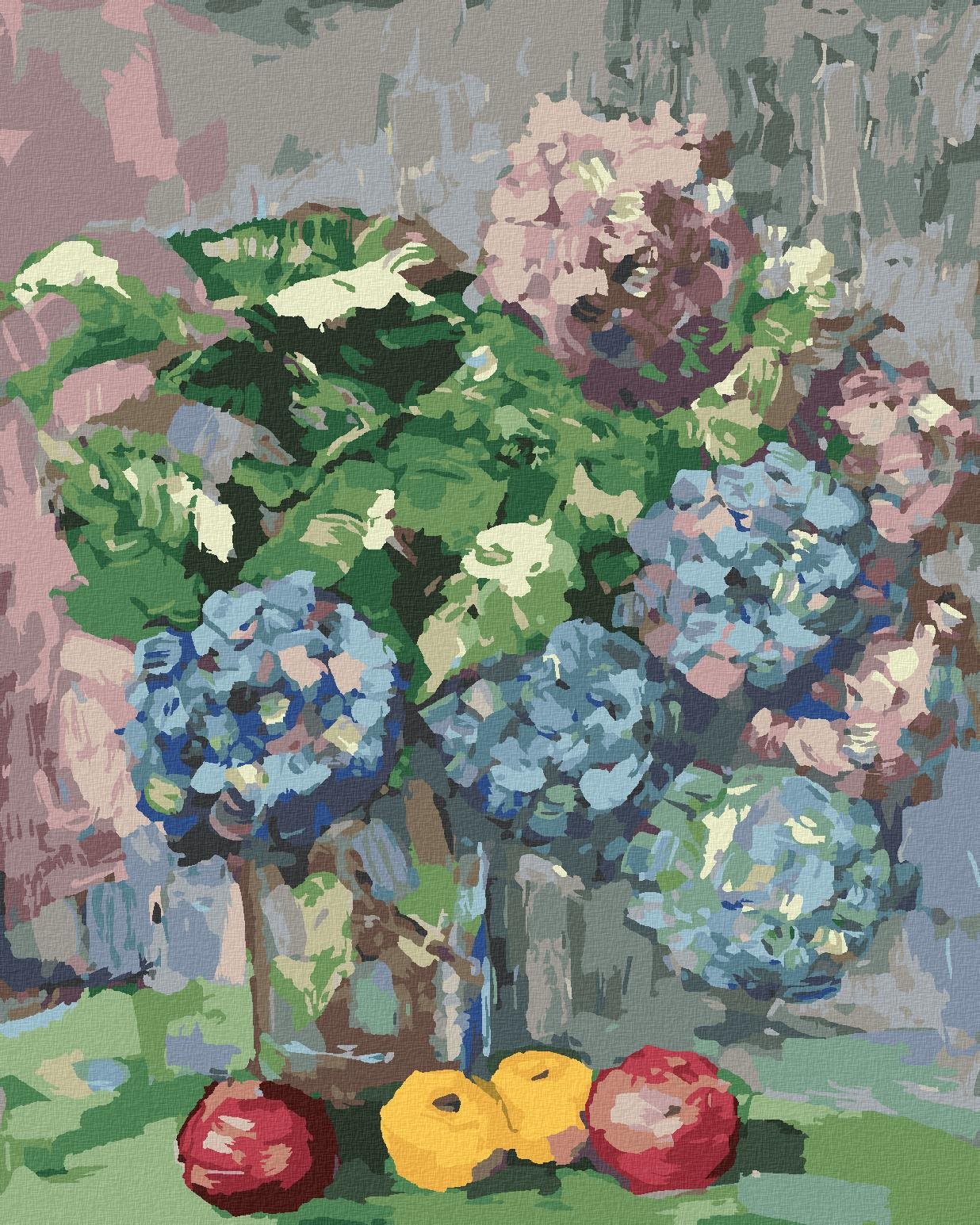 Zuty – Maľovanie Podľa Čísel – Kytica Hortenzií, 40 × 50 cm, Plátno + Rám