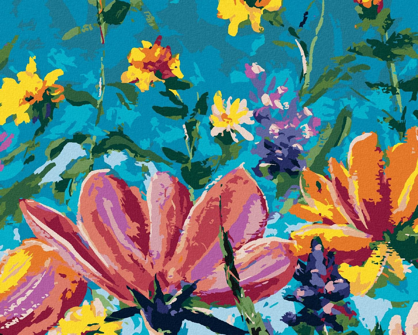 Zuty – Maľovanie Podľa Čísel – Mix Kvetín Na Modrom Pozadí, 40 × 50 cm, Plátno