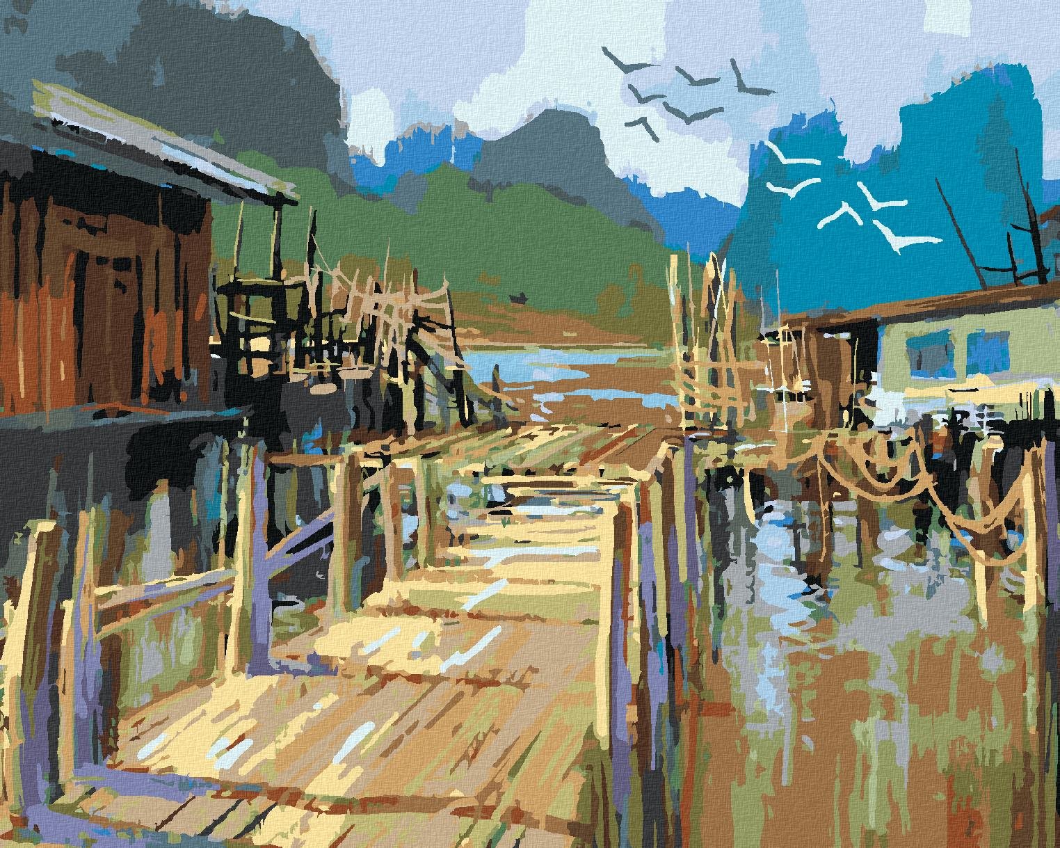 Zuty – Maľovanie Podľa Čísel – Rybárske Chatky, 40 × 50 cm, Plátno