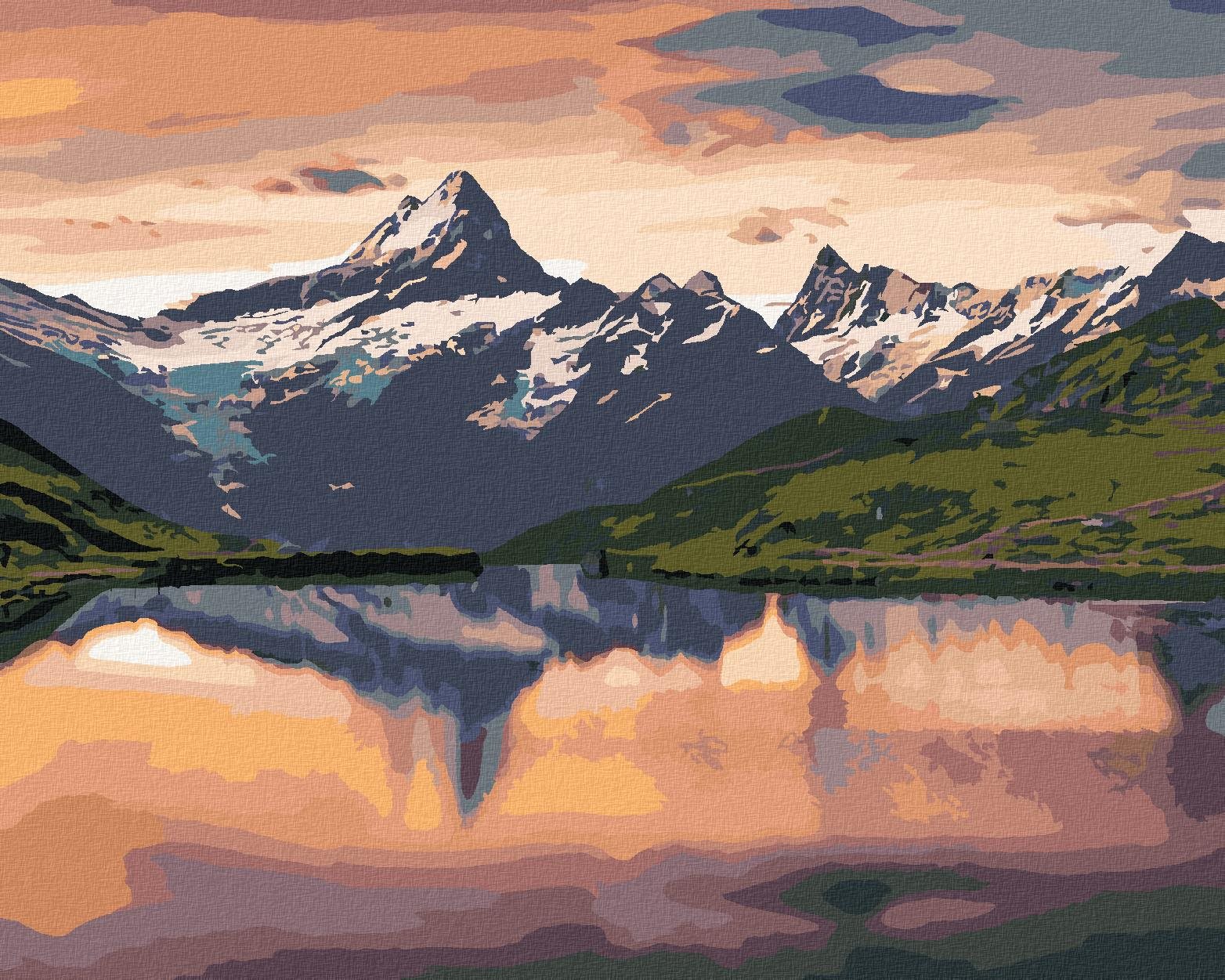 Zuty – Maľovanie Podľa Čísel – Východ Slnka Na Jazere Bachalpsee, 40 × 50 cm, Plátno + Rám