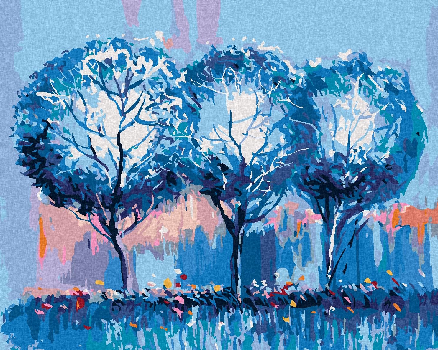 Zuty – Maľovanie Podľa Čísel – Modré Stromy, 40 × 50 cm, Plátno