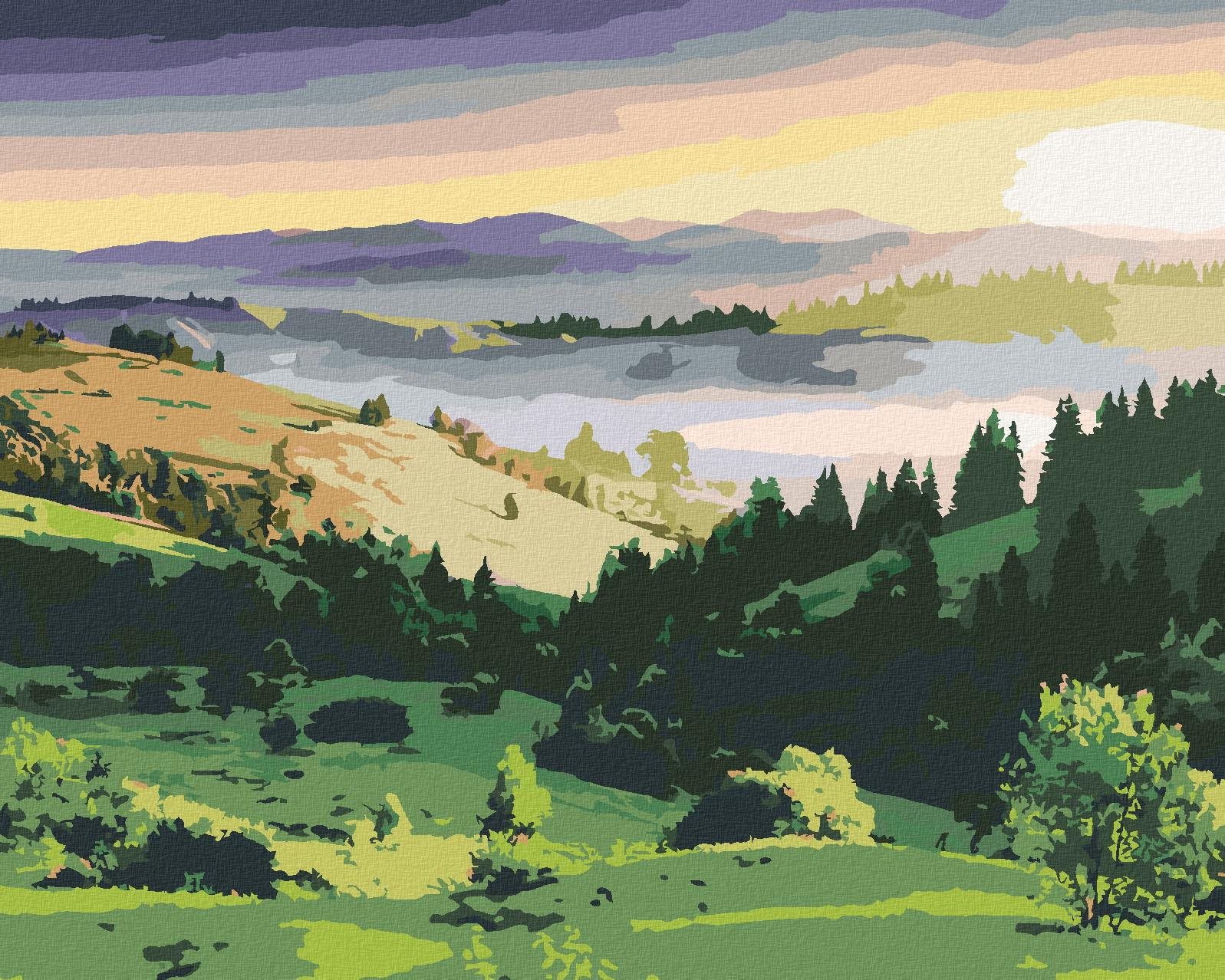 Zuty – Maľovanie Podľa Čísel – Krajina Kopce A Stromy, 80 × 100 cm, Plátno