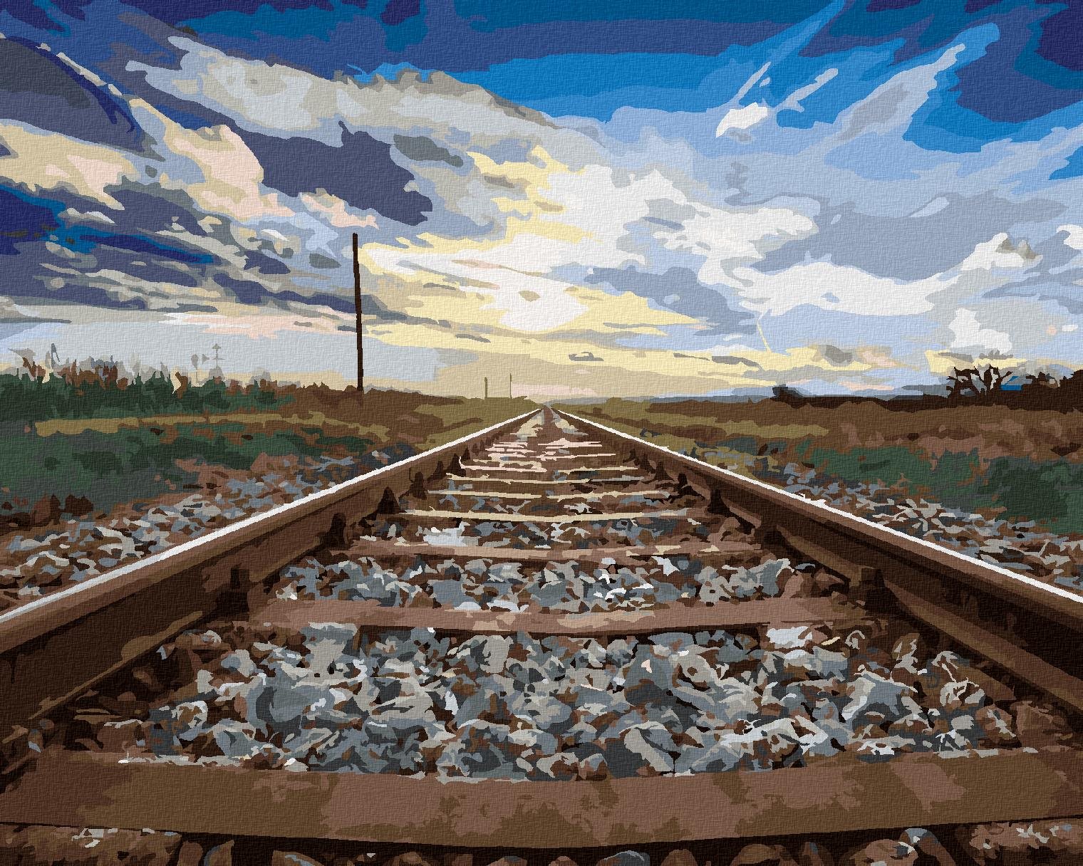 Zuty – Maľovanie Podľa Čísel – Koľaje A Modré Nebo, 80 × 100 cm, Plátno + Rám