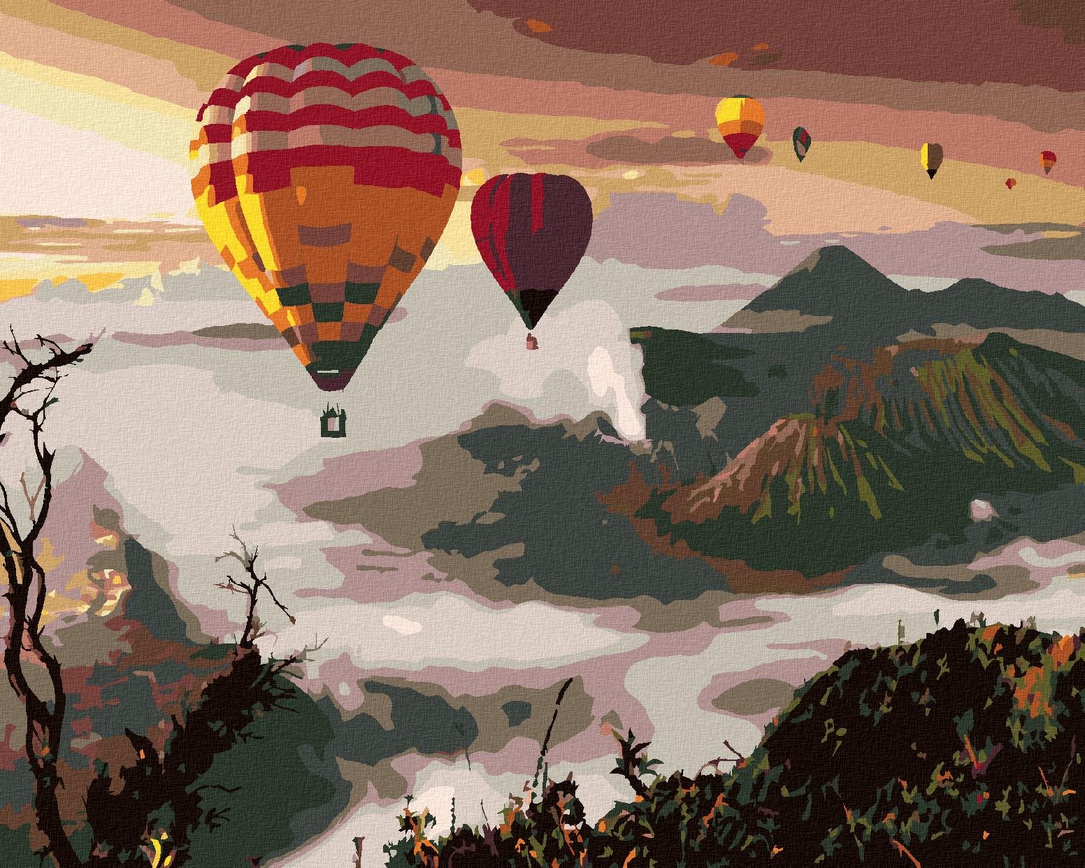 Zuty – Maľovanie Podľa Čísel – Teplovzdušné Balóny Nad Sopkou Mount Bromo, 40 × 50 cm, Plátno + Rám