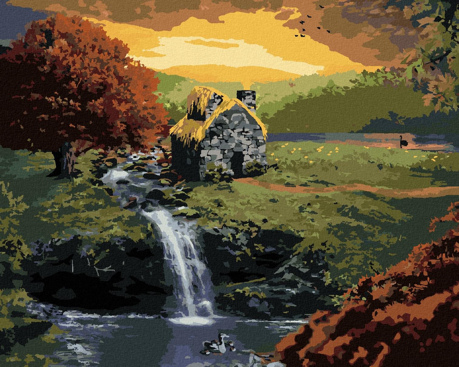 Zuty – Maľovanie Podľa Čísel – Lesná Chatka S Potôčikom, 80 × 100 cm, Plátno + Rám