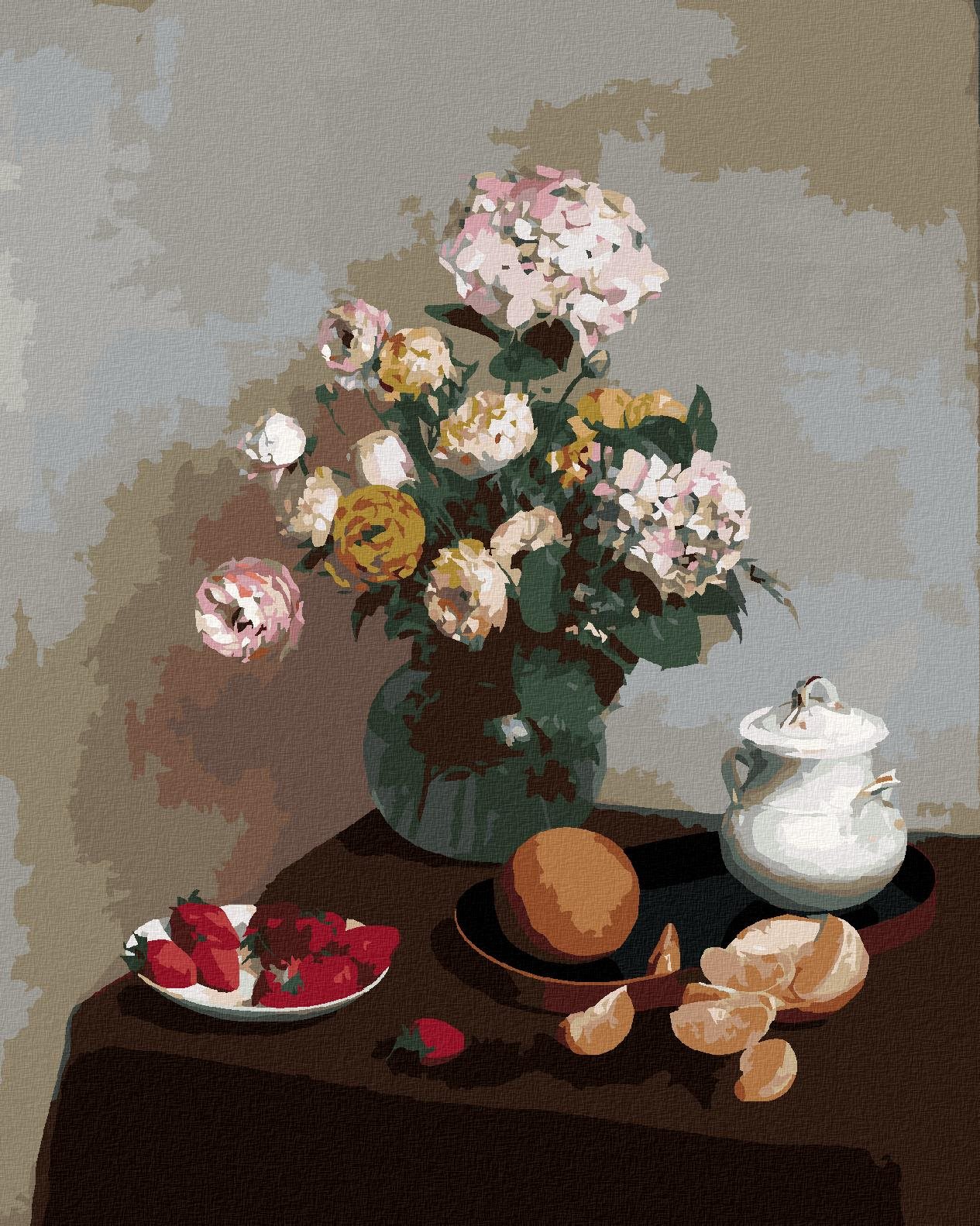 Zuty – Maľovanie Podľa Čísel – Kvety A Ovocie (Henri Fantin-Latour), 80 × 100 cm, Plátno