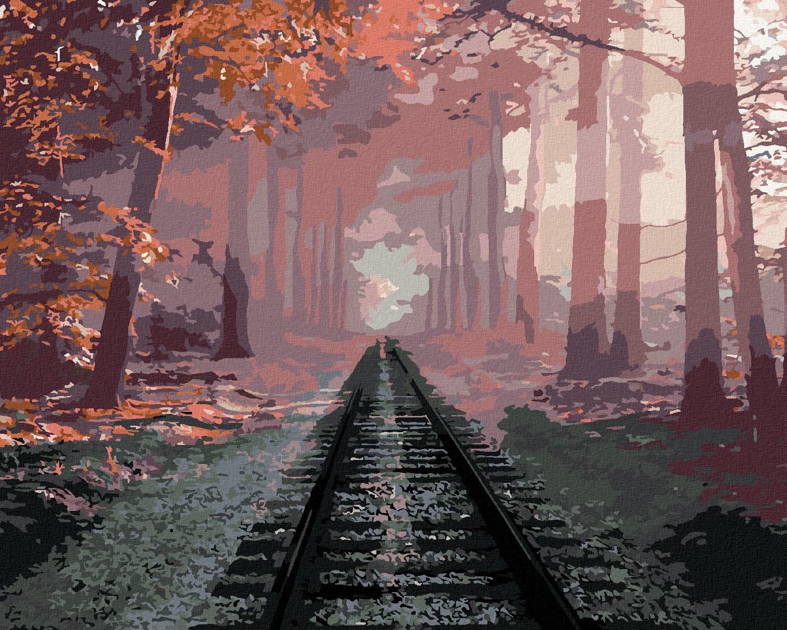 Zuty – Maľovanie Podľa Čísel – Koľaje V Lese, 80 × 100 cm, Plátno + Rám
