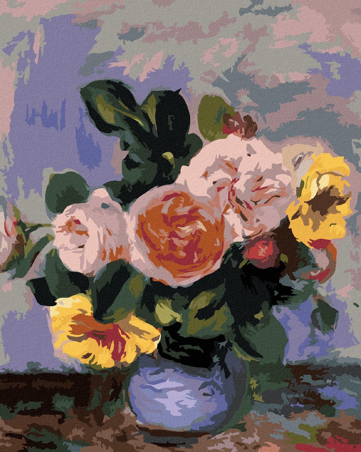 Zuty – Maľovanie Podľa Čísel – Ruže Vo Váze (Pierre-Auguste Renoir), 80 × 100 cm, Plátno