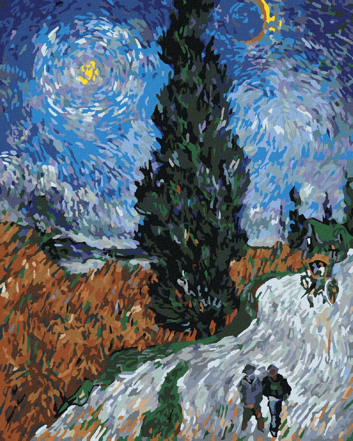 Zuty – Maľovanie Podľa Čísel – Cesta S Cyprusom A Hviezdou (Vincent Van Gogh), 80 × 100 cm, Plátno + Rám