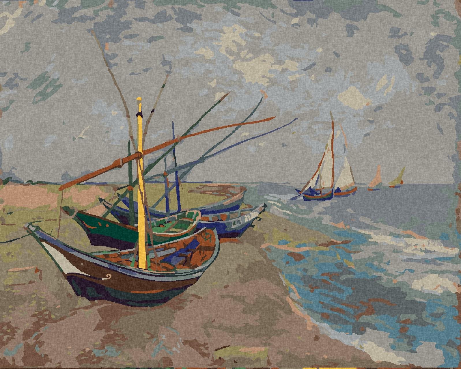 Zuty – Maľovanie Podľa Čísel – Rybárske Lode Na Pláži V Saintes-Maries (Vincent Van Gogh), 40 × 50 cm, Plátno