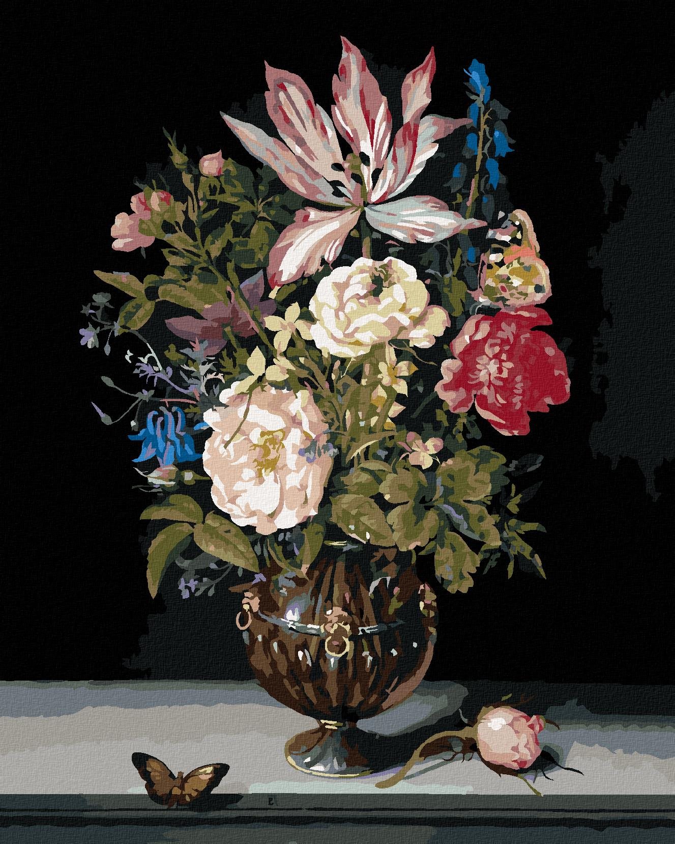 Zuty – Maľovanie Podľa Čísel – Zátišie S Kvetinami (Ambrosius Bosschaert), 80 × 100 cm, Plátno + Rám