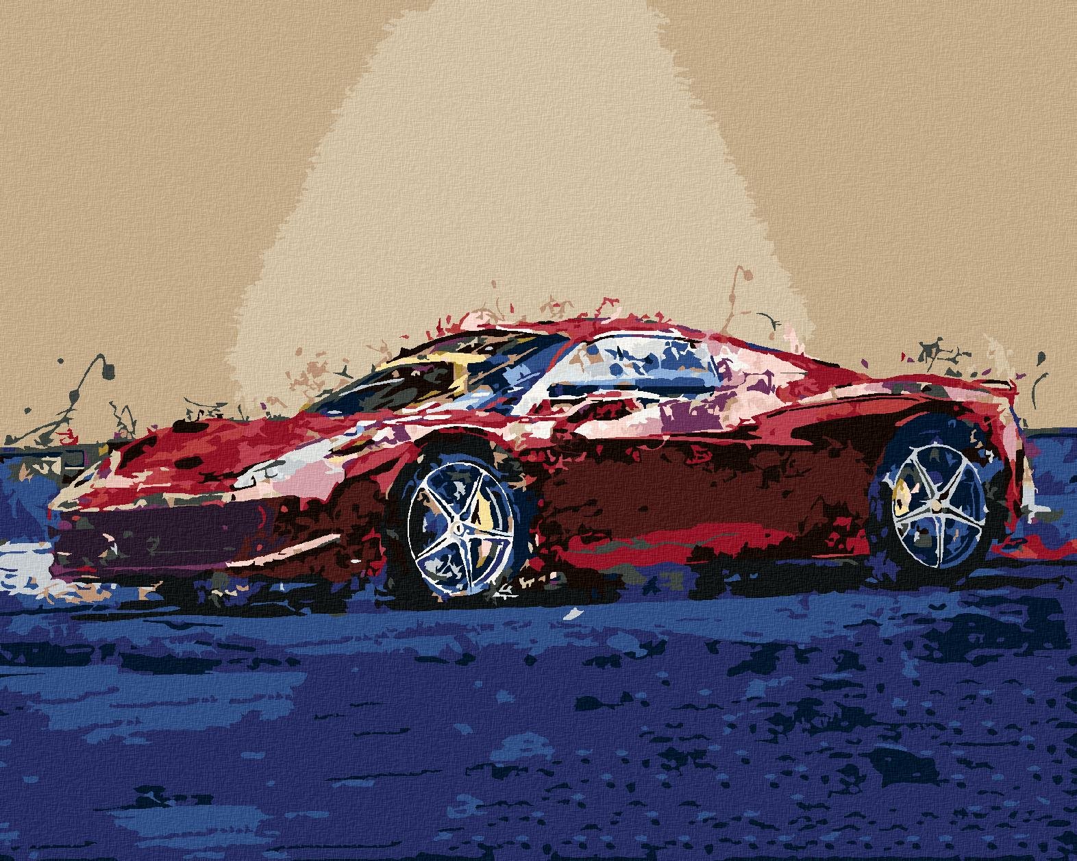 Zuty – Maľovanie Podľa Čísel – Červené Abstraktné Auto Ferrari, 40 × 50 cm, Plátno + Rám