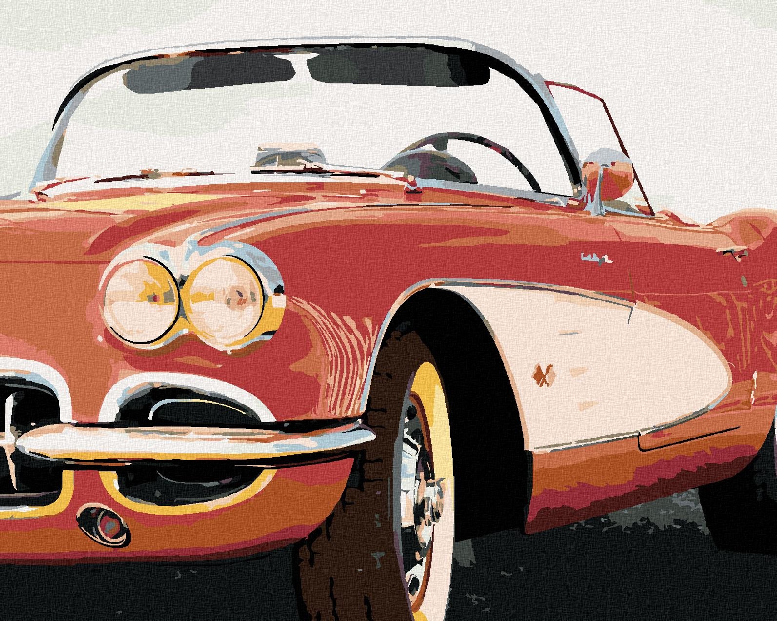 Zuty – Maľovanie Podľa Čísel – Červené Auto Zblízka, 40 × 50 cm, Plátno + Rám