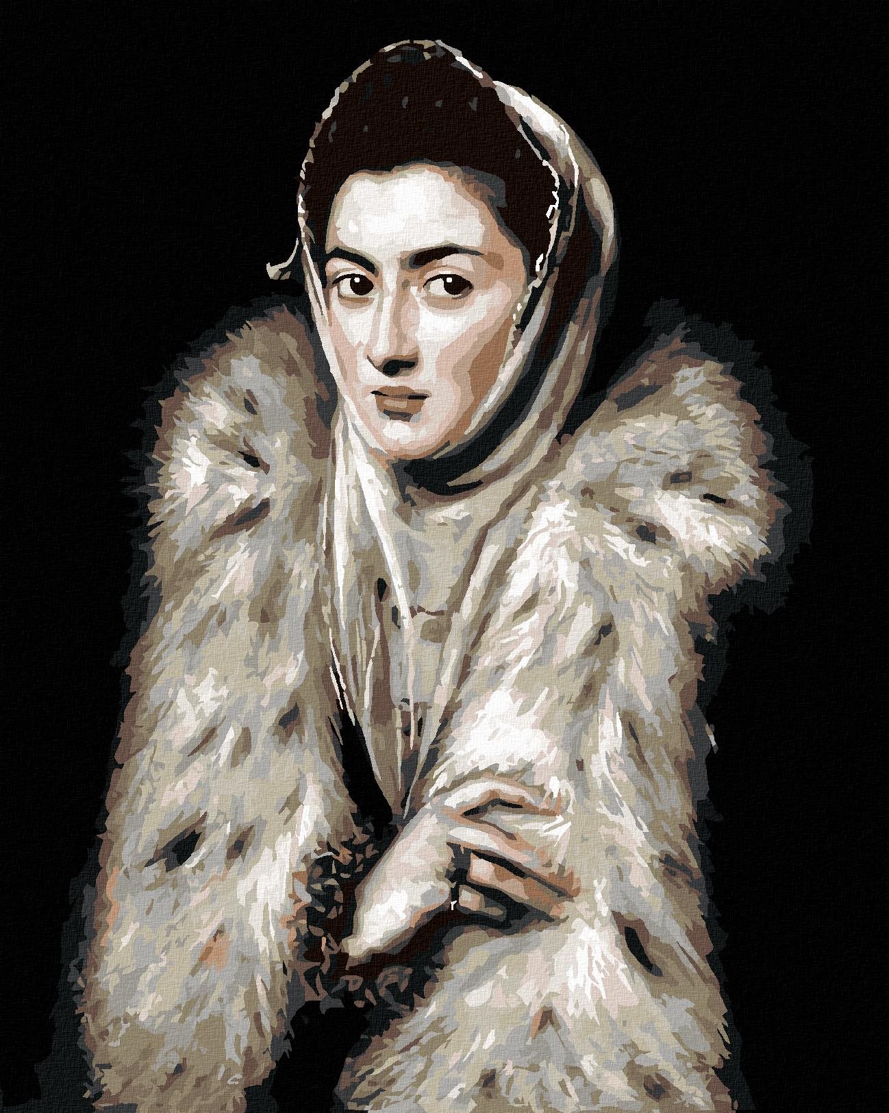 Zuty – Maľovanie Podľa Čísel – Dáma S Kožušinovým Golierom (El Greco), 40 × 50 cm, Plátno + Rám