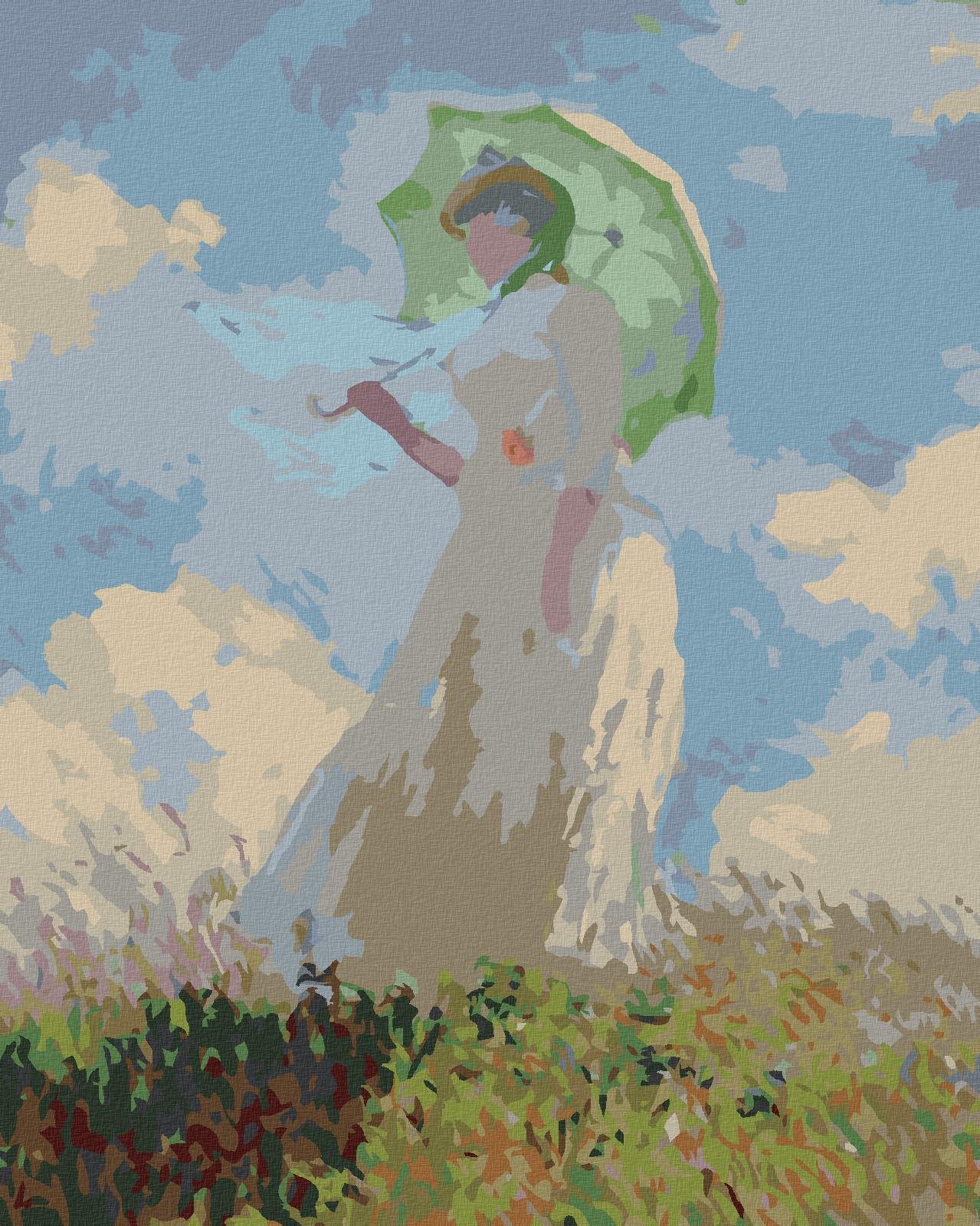 Zuty – Maľovanie Podľa Čísel – Žena So Slnečníkom Otočená Vľavo (Claude Monet), 80 × 100 cm, Plátno + Rám