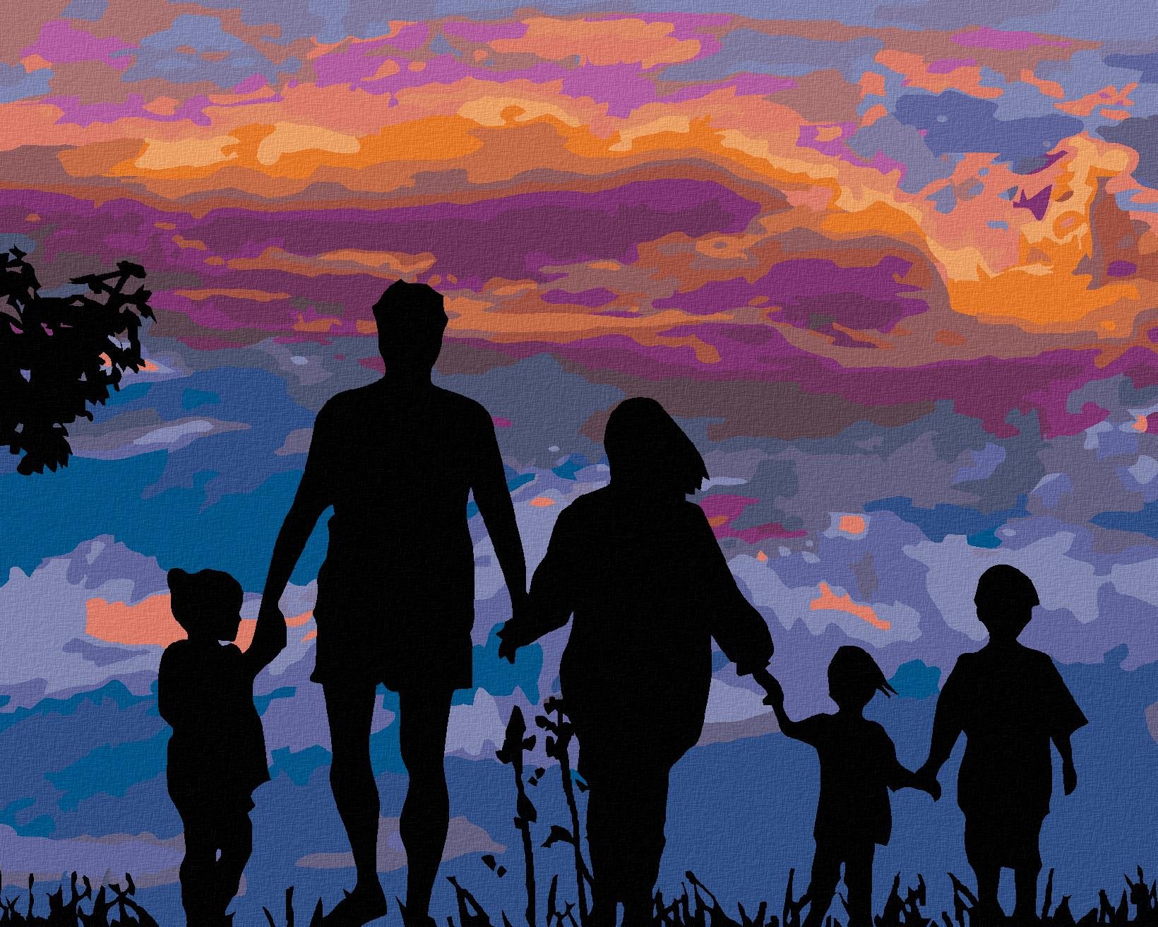 Zuty – Maľovanie Podľa Čísel – Veľká Rodina A Západ Slnka, 80 × 100 cm, Plátno + Rám