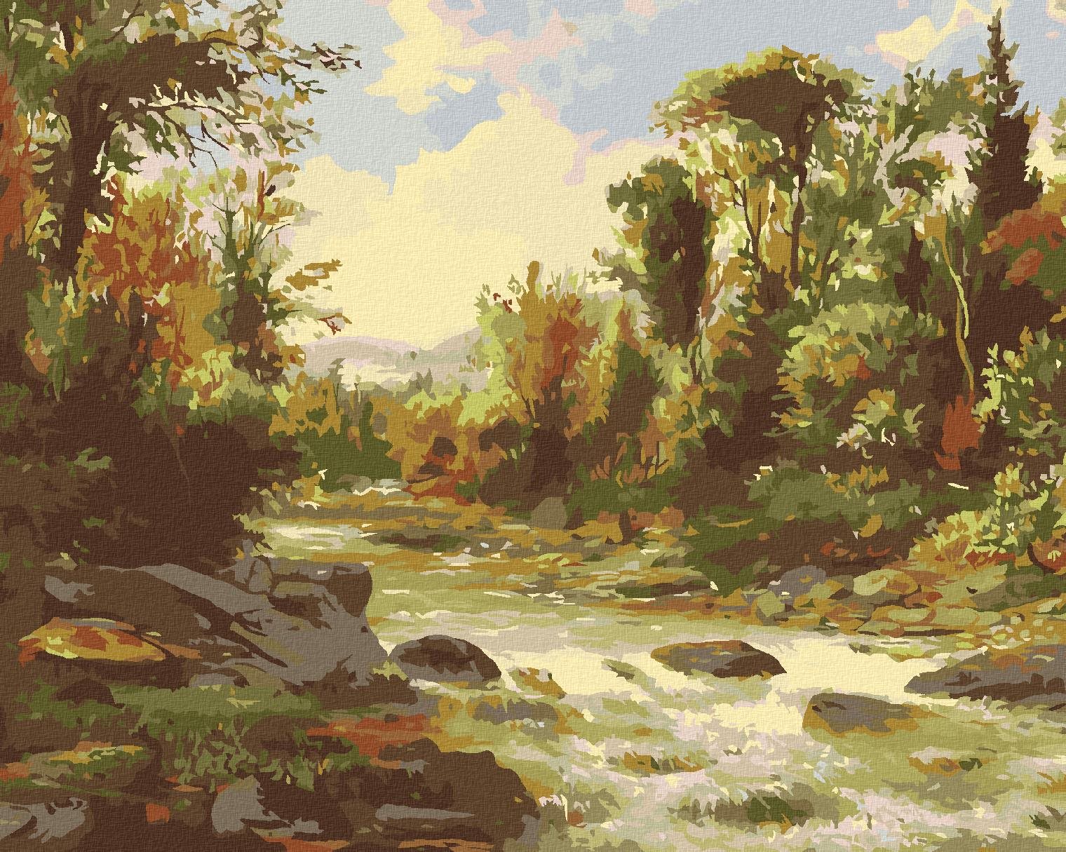 Zuty – Maľovanie Podľa Čísel – Rieka V Jesennom Lese, 80 × 100 cm, Plátno + Rám