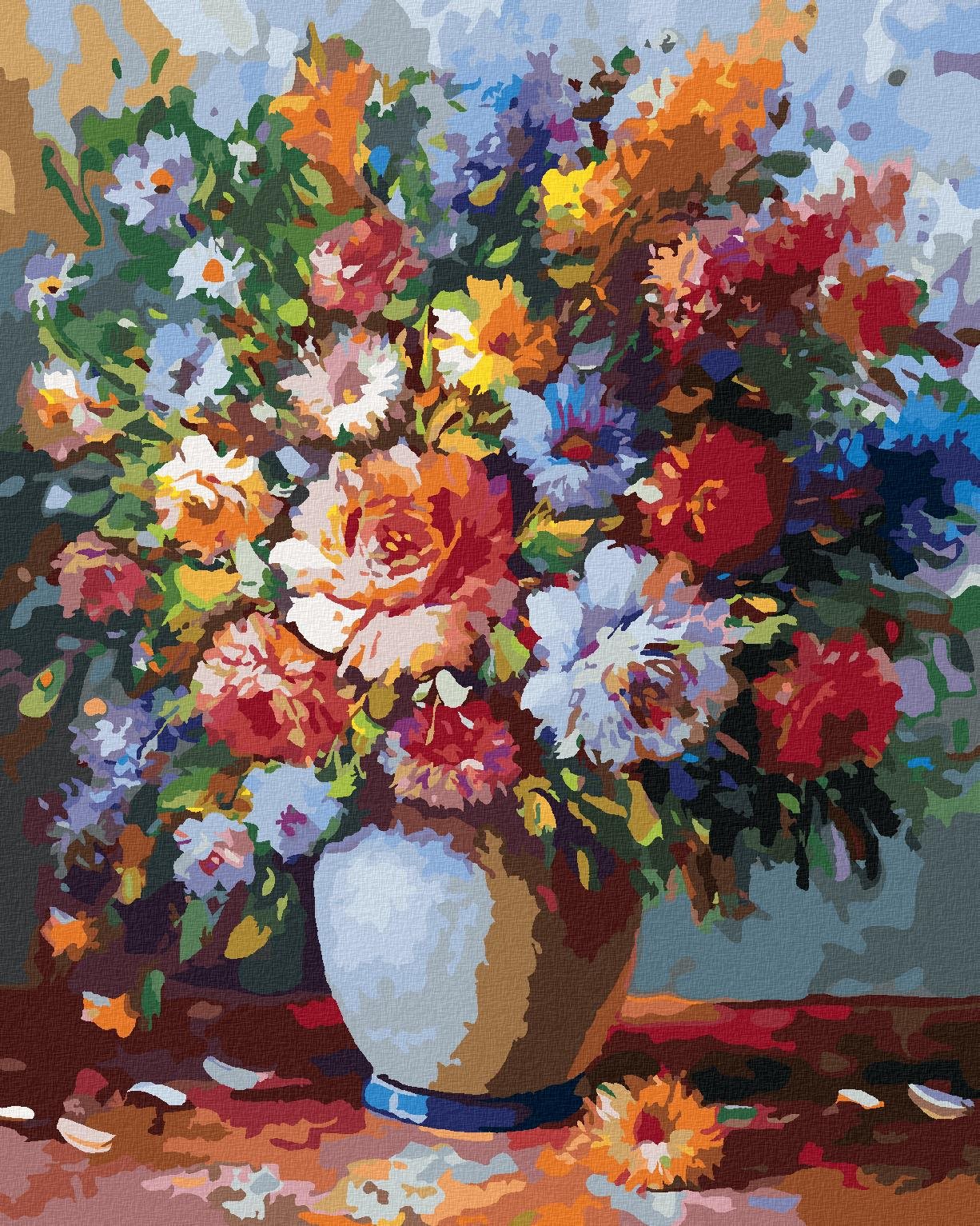 Zuty – Maľovanie Podľa Čísel – Pestré Kvety Vo Váze, 40 × 50 cm, Plátno + Rám