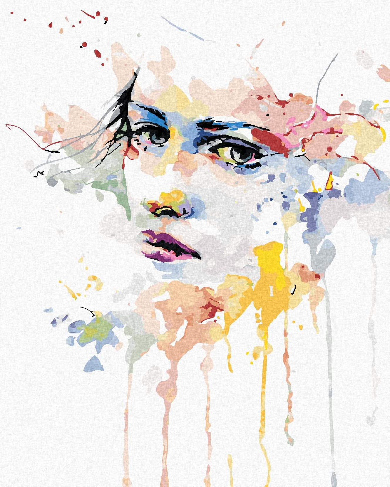 Zuty – Maľovanie Podľa Čísel – Portrét Žena A Roztečené Farby, 80 × 100 cm, Plátno + Rám
