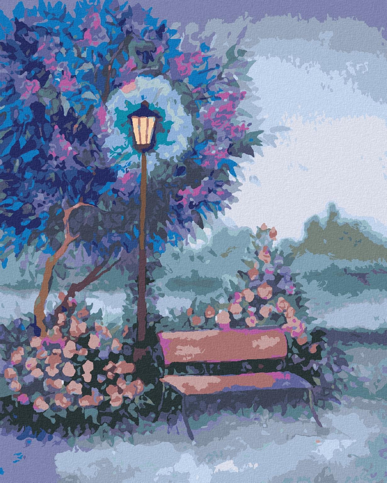 Zuty – Maľovanie Podľa Čísel – Lavička Pri Svietiacej Lampe, 80 × 100 cm, Plátno