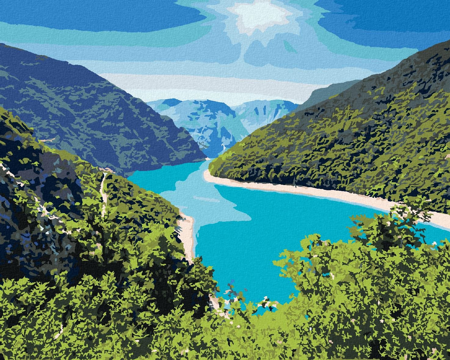 Zuty – Maľovanie Podľa Čísel – Kaňon Piva S Fantastickou Nádržou, 40 × 50 cm, Plátno + Rám