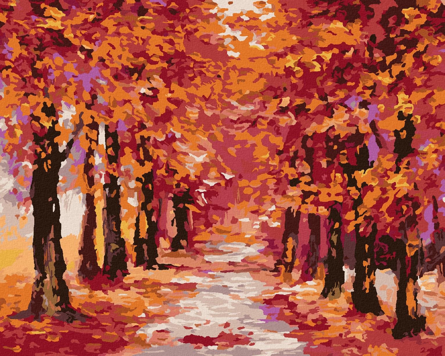 Zuty – Maľovanie Podľa Čísel – Jesenný Les Zafarbený Do Červena, 40 × 50 cm, Plátno + Rám