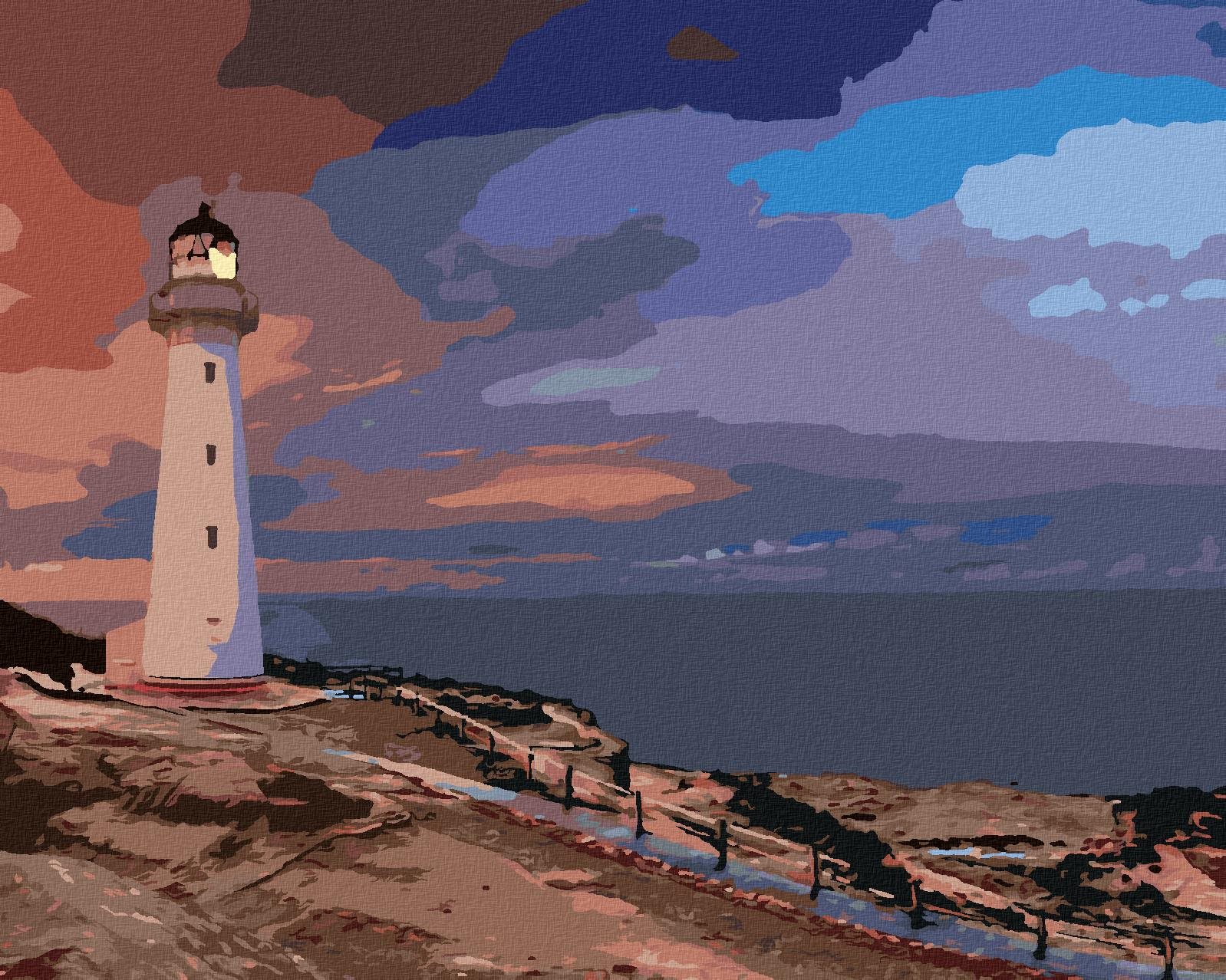 Zuty – Maľovanie Podľa Čísel – Biely Maják Pri Mori, 40 × 50 cm, Plátno + Rám