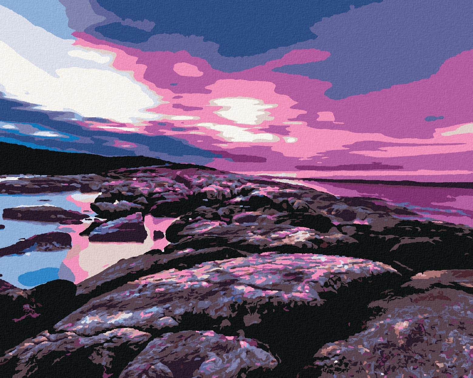 Zuty – Maľovanie Podľa Čísel – Žiariaci Západ Slnka Nad Kameňmi, 80 × 100 cm, Plátno + Rám