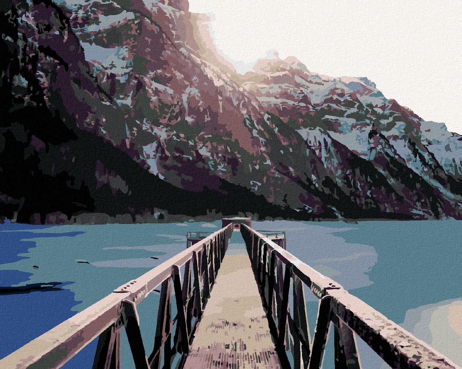 Zuty – Maľovanie Podľa Čísel – Klönthalersee V Zime S Mostíkom, 40 × 50 cm, Plátno + Rám