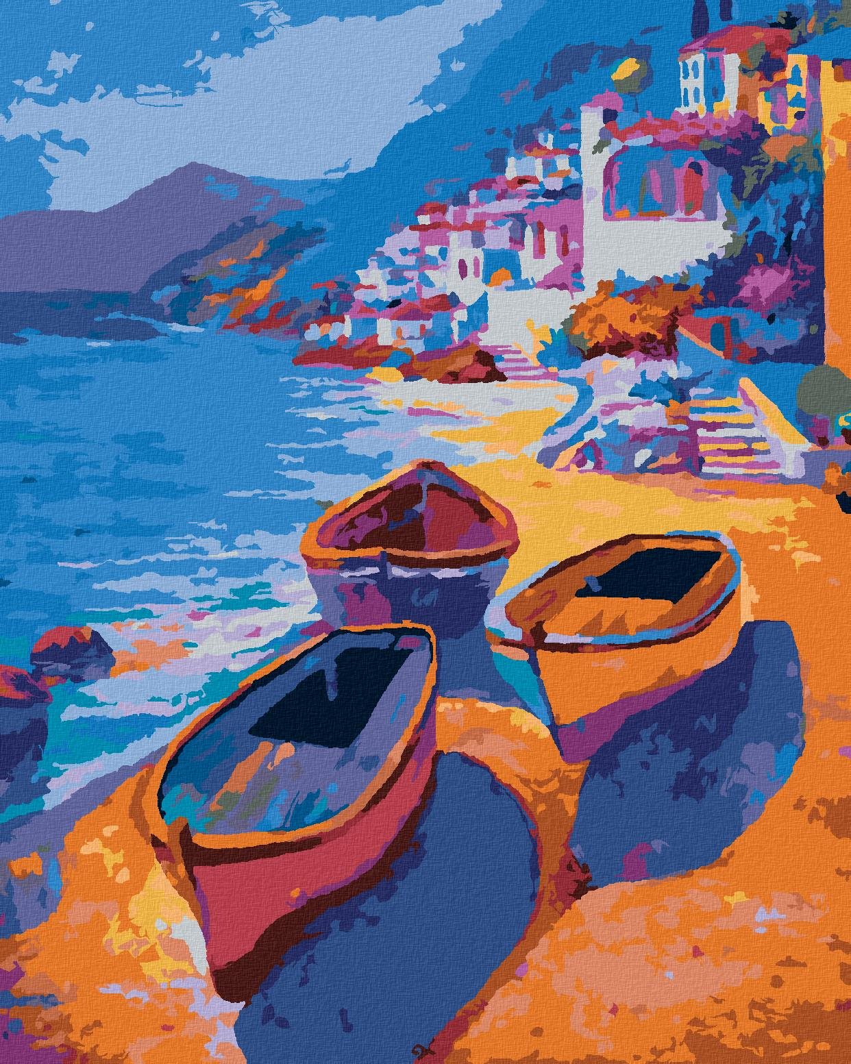 Zuty – Maľovanie Podľa Čísel – Farebné Loďky Na Brehu, 40 × 50 cm, Plátno + Rám