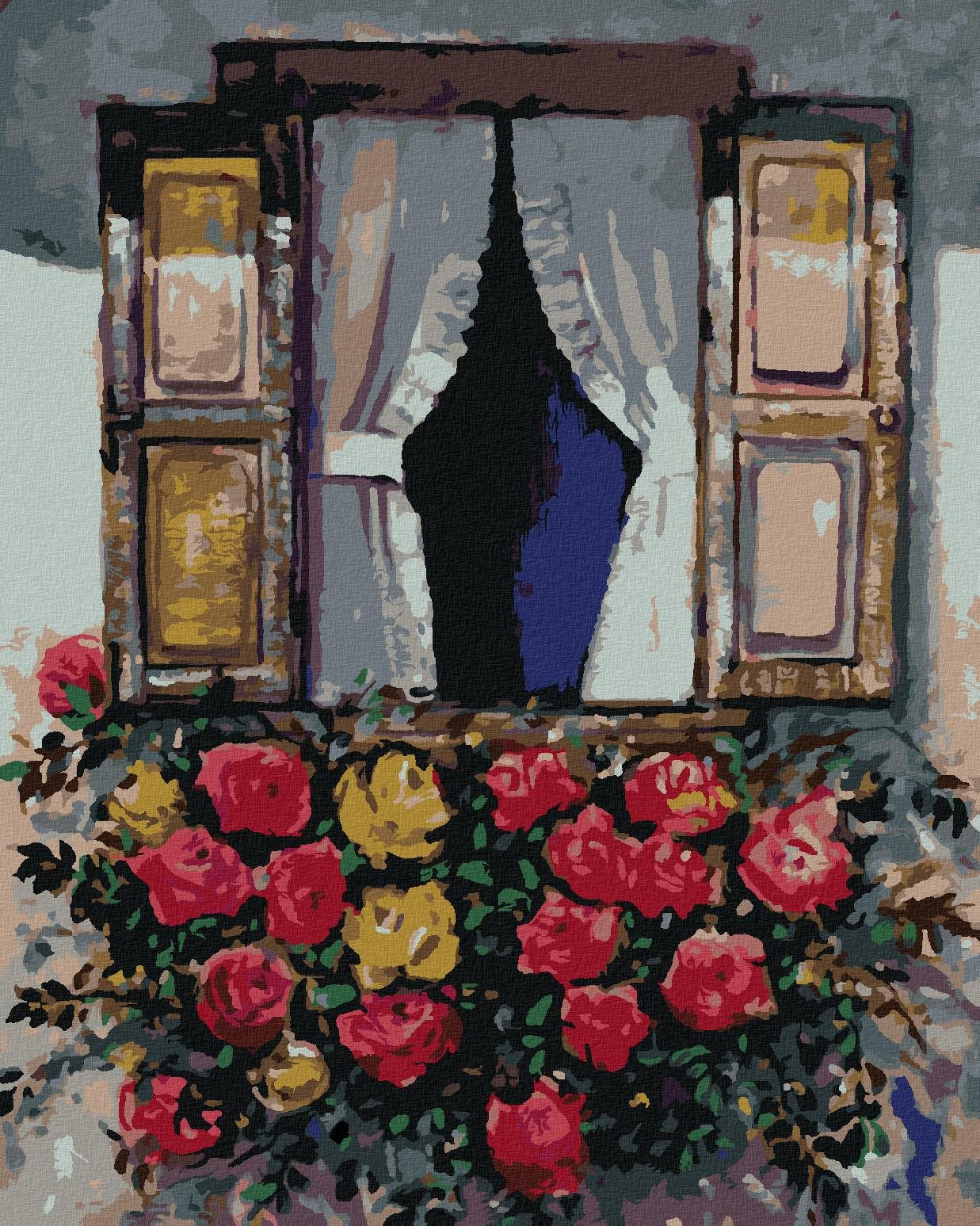 Zuty – Maľovanie Podľa Čísel – Okno S Rozkvitnutými Kvetmi, 40 × 50 cm, Plátno